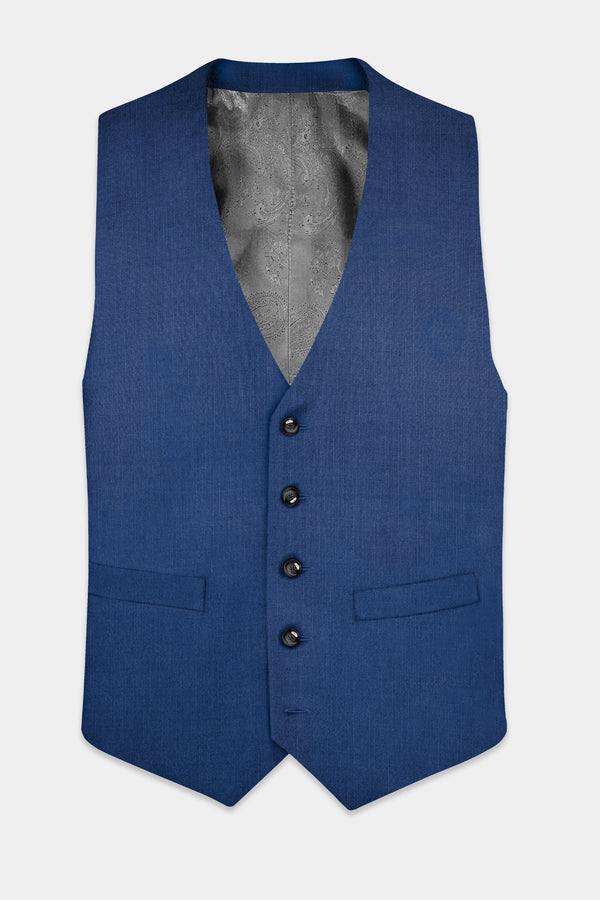 Marinoir-Cello Blue Solid Wool Rich Stretchable Waistcoat