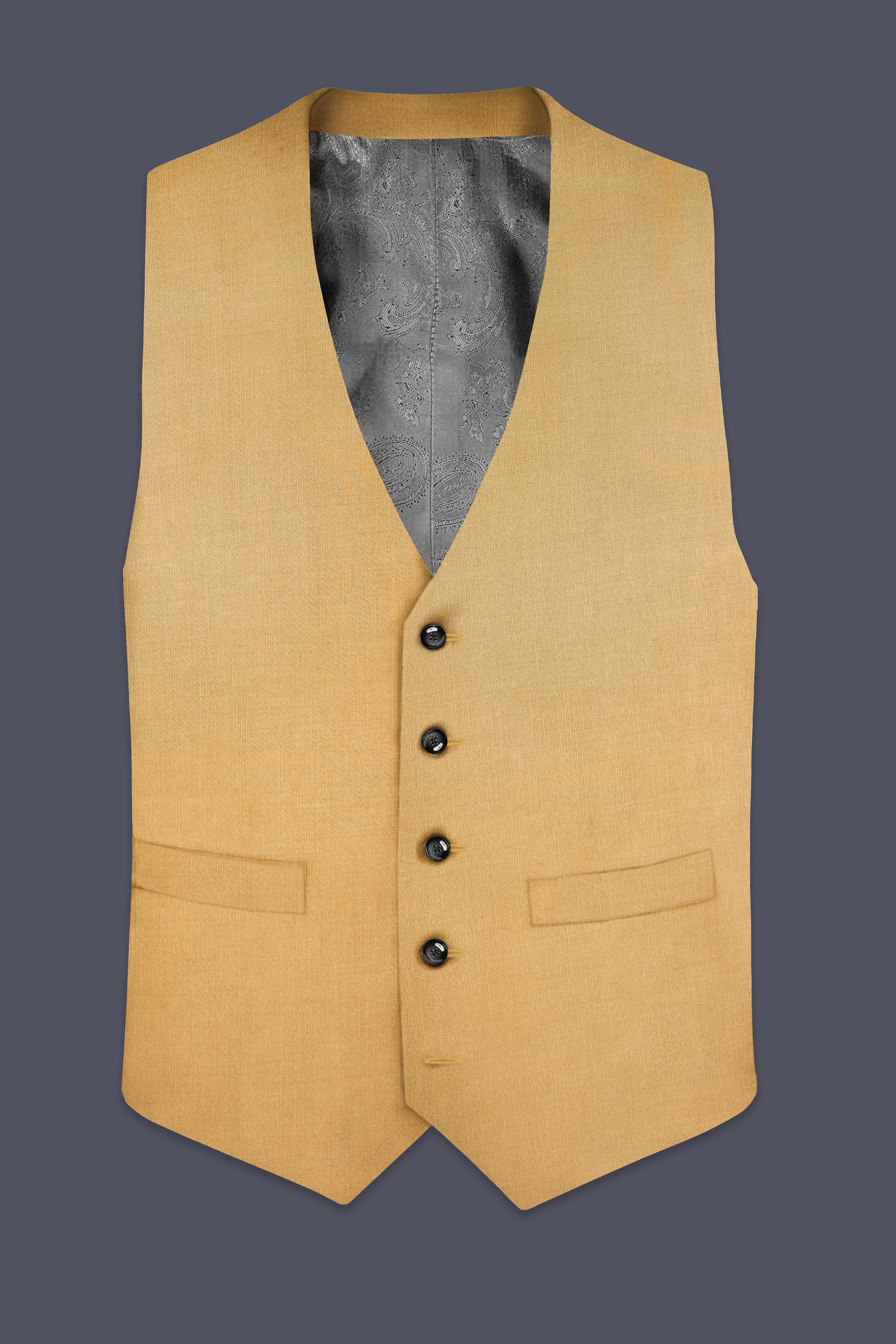 Marula-Desert Yellow Solid Wool Rich Stretchable Waistcoat