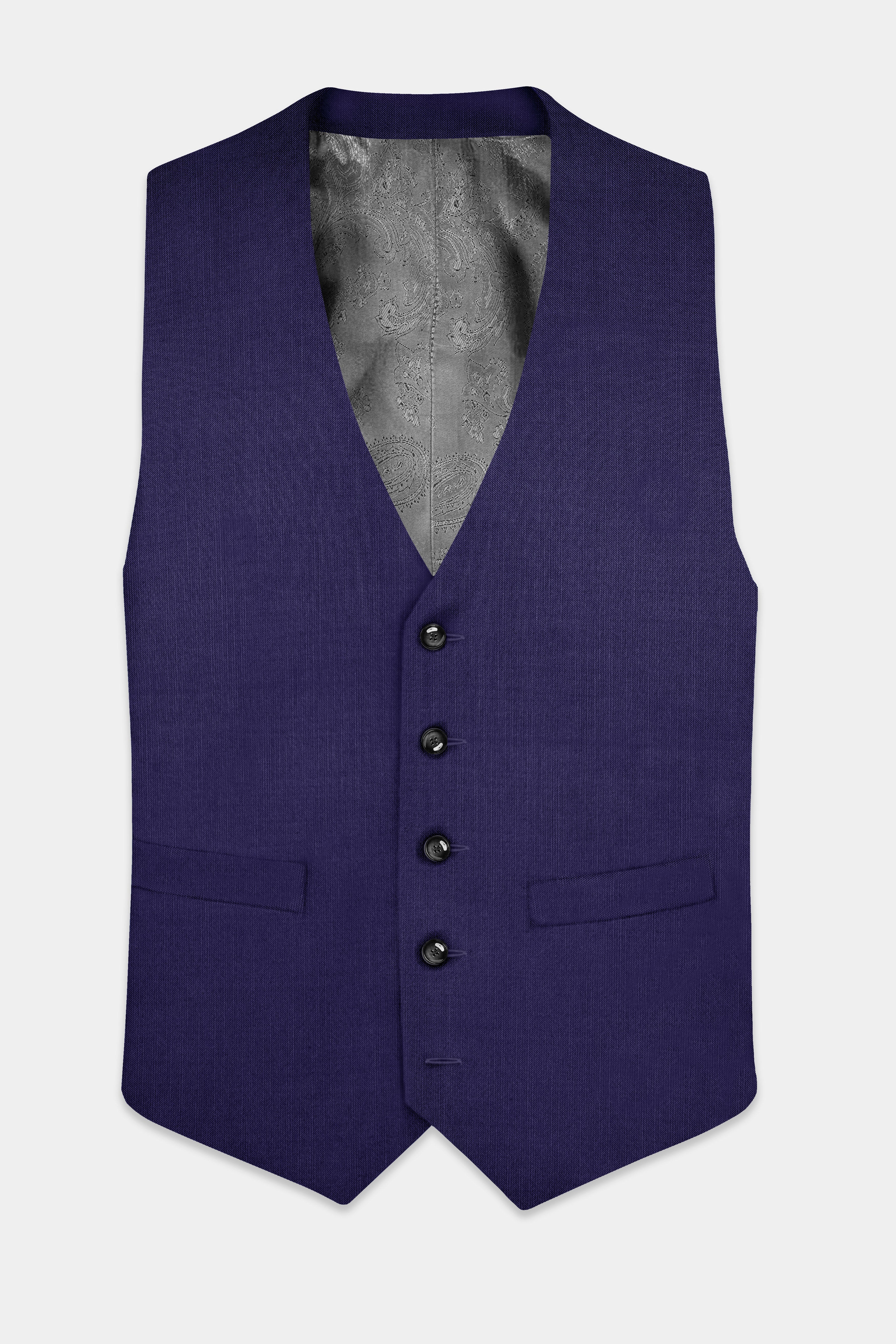 Triton-Martinique Blue Solid Wool Rich Stretchable Waistcoat