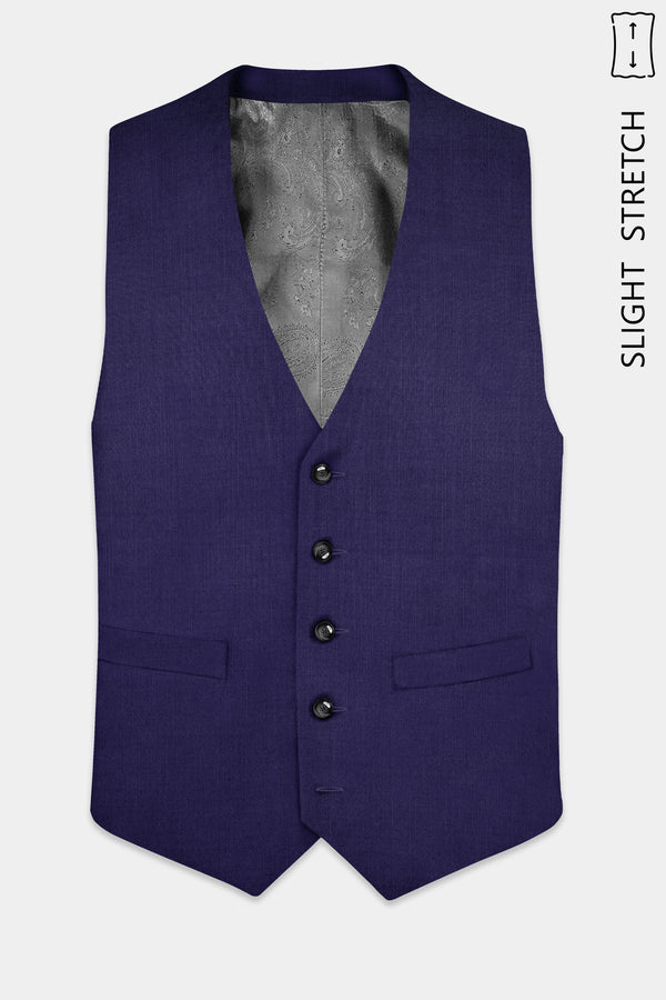 Triton-Martinique Blue Solid Wool Rich Slight Stretch Waistcoat
