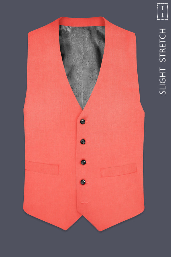Aurora-Salmon Orange Solid Wool Rich Slight Stretch Waistcoat