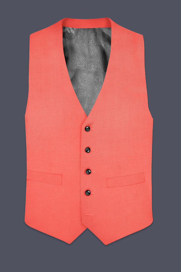 Aurora-Salmon Orange Solid Wool Rich Stretchable Waistcoat