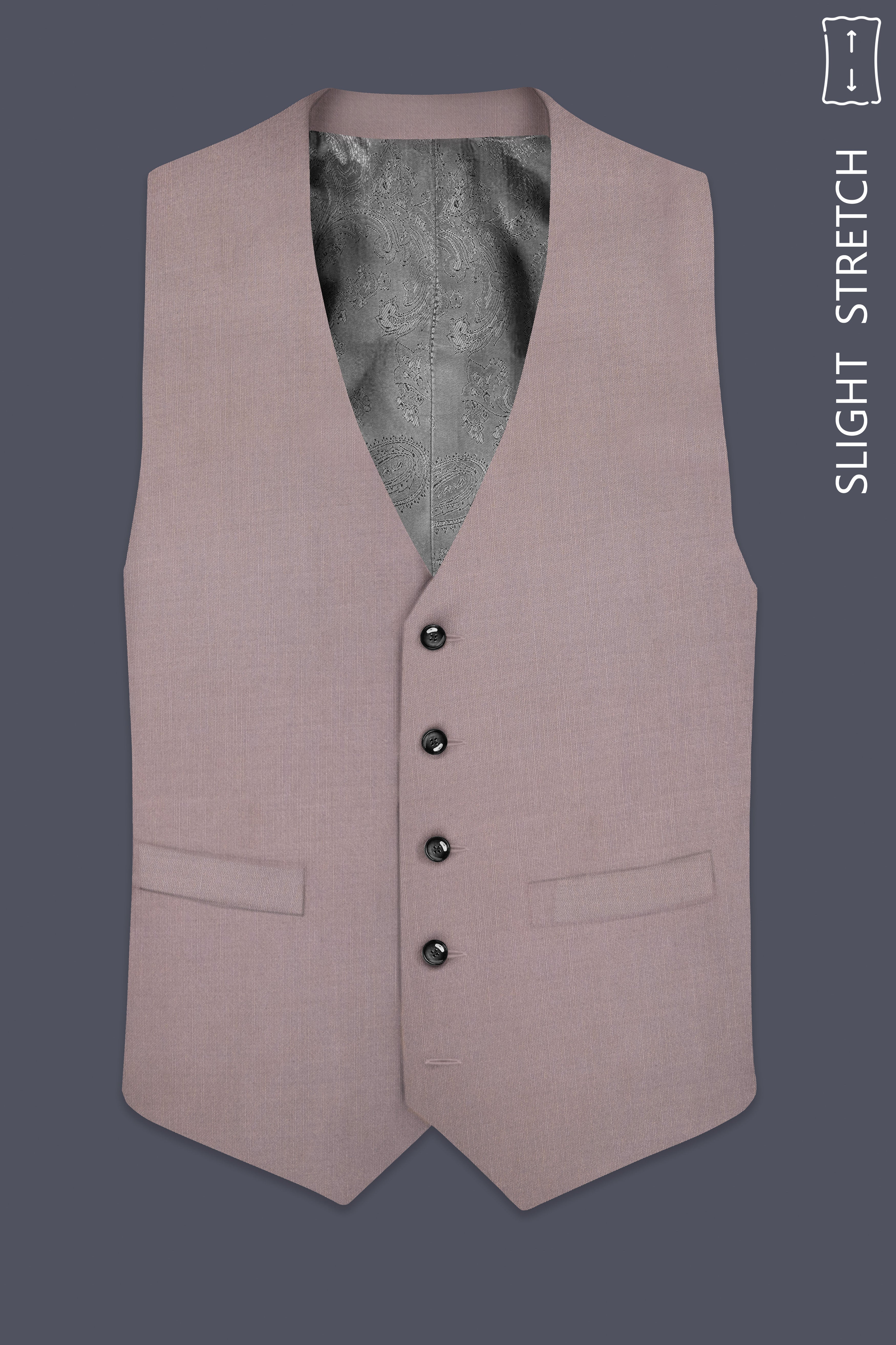 Amour-Rose Quartz Pink Solid Wool Rich Slight Stretch Waistcoat