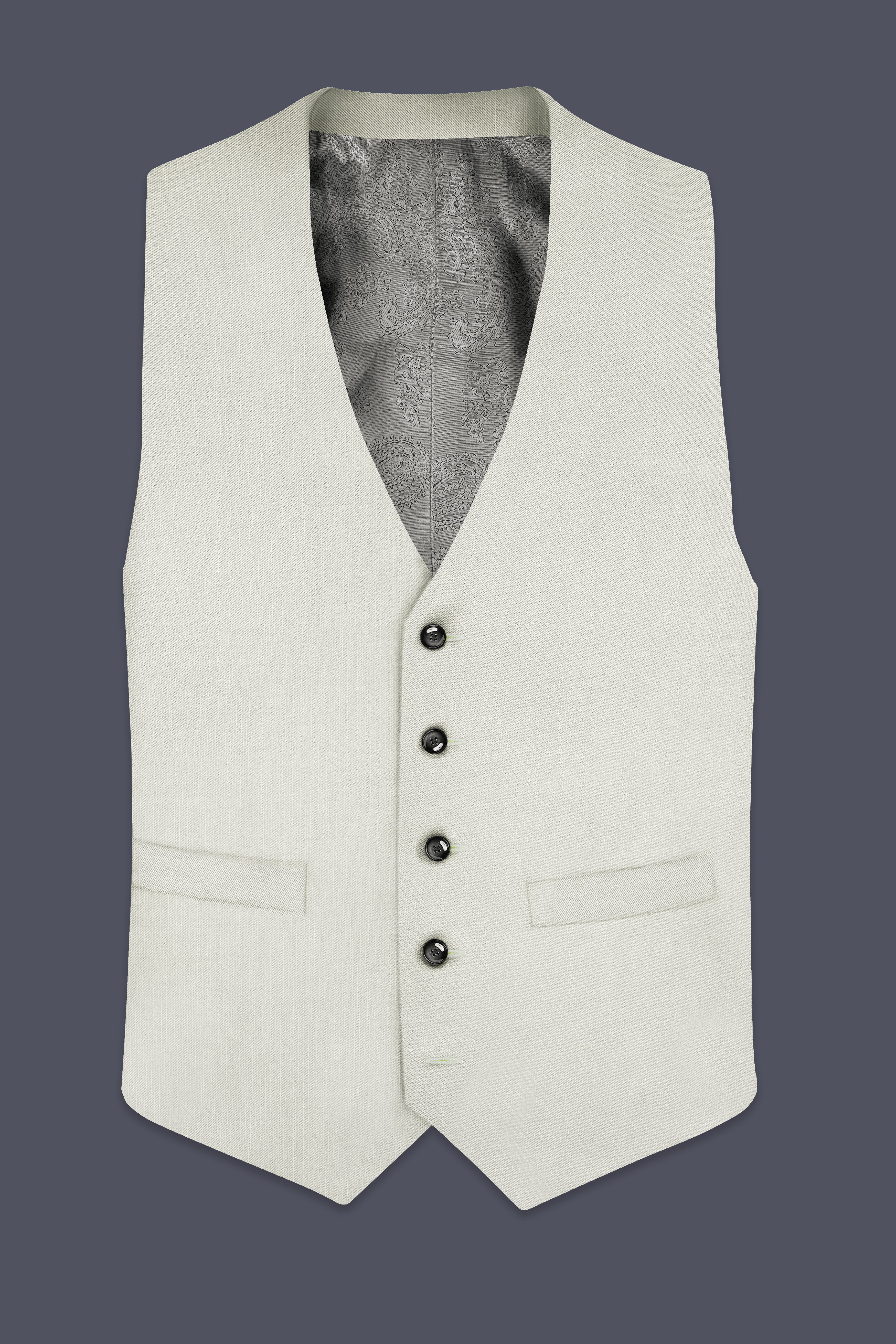 Mist-Swirl Gray Solid Wool Rich Stretchable Waistcoat