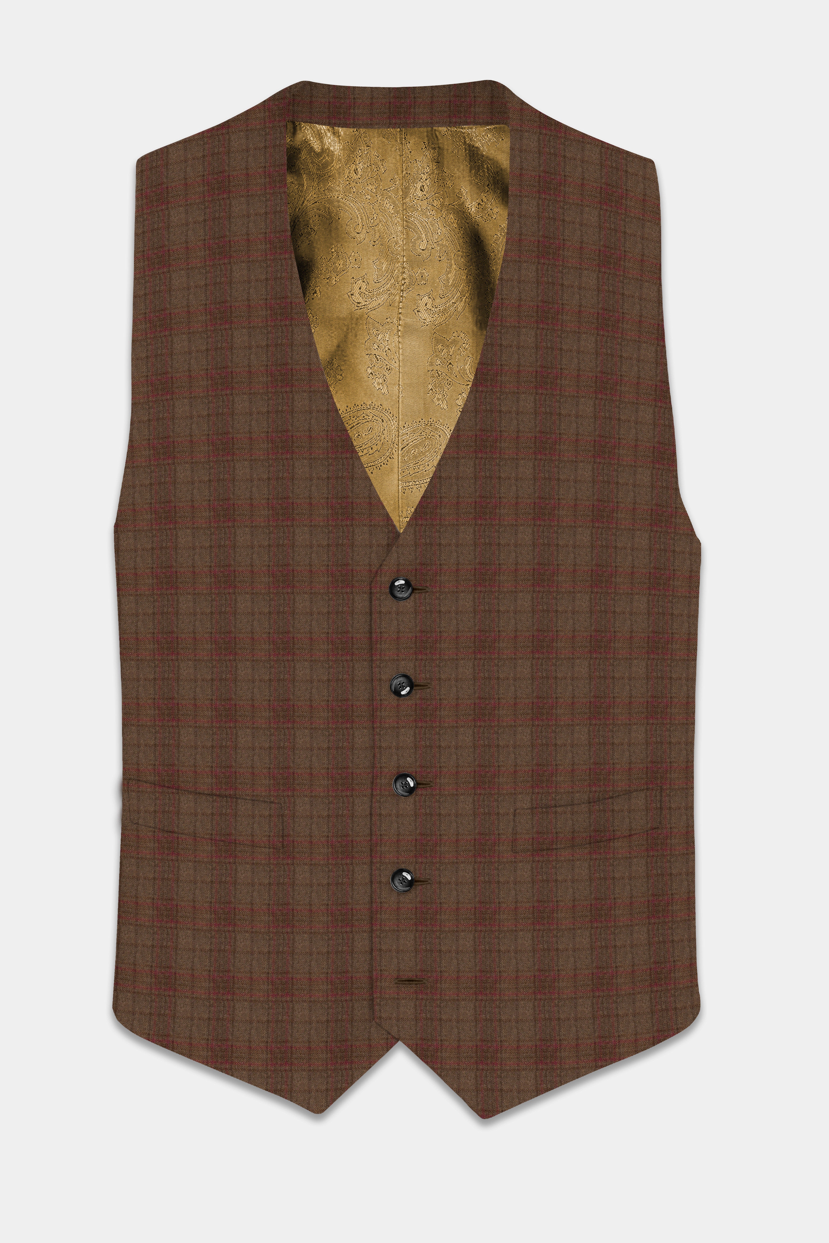 Cango Brown Plaid Wool Rich Waistcoat