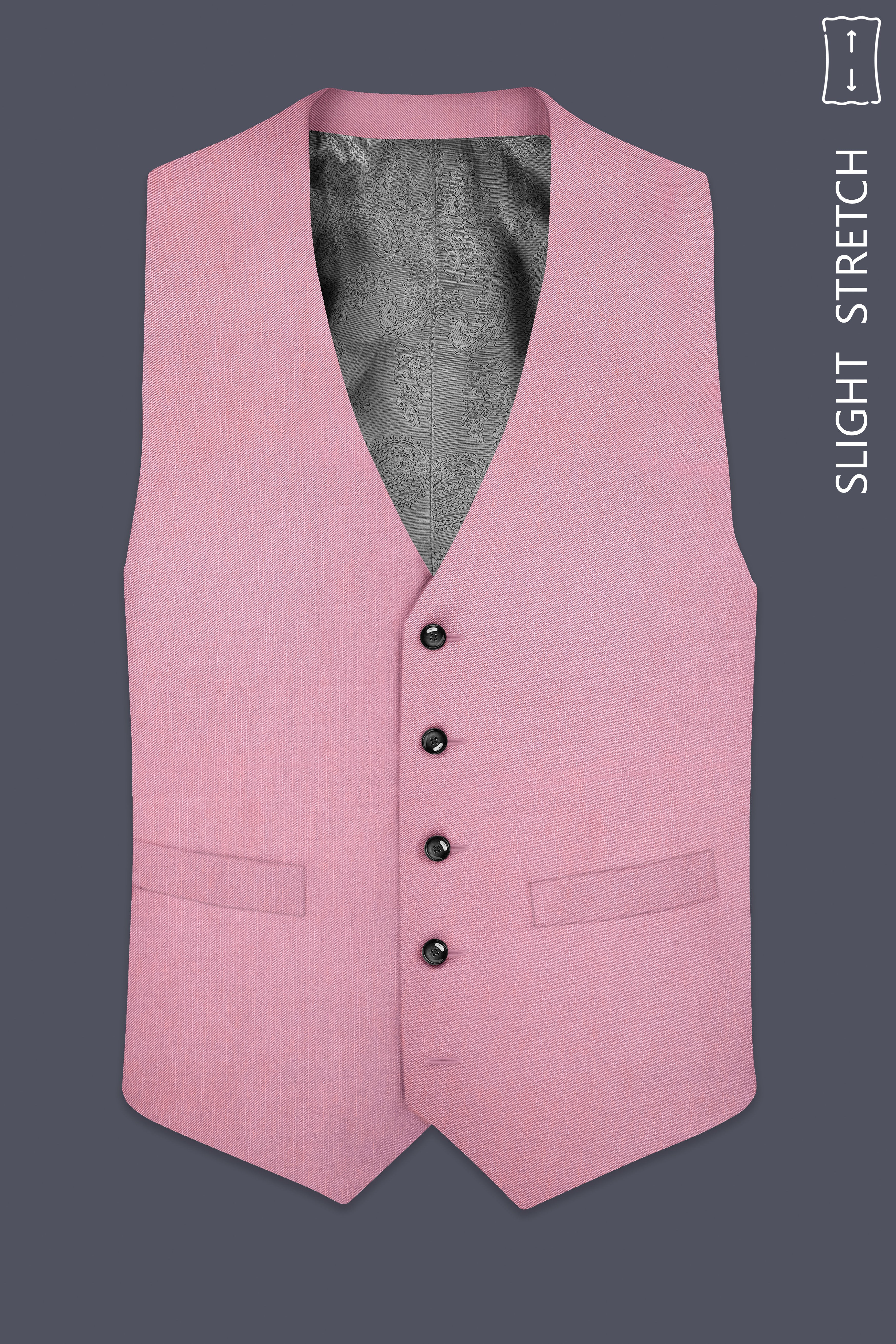 Viola Pink Solid Wool Rich Slight Stretch Waistcoat