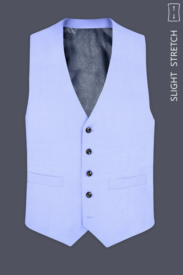 Periwinkle Blue Solid Wool Rich Slight Stretch Waistcoat