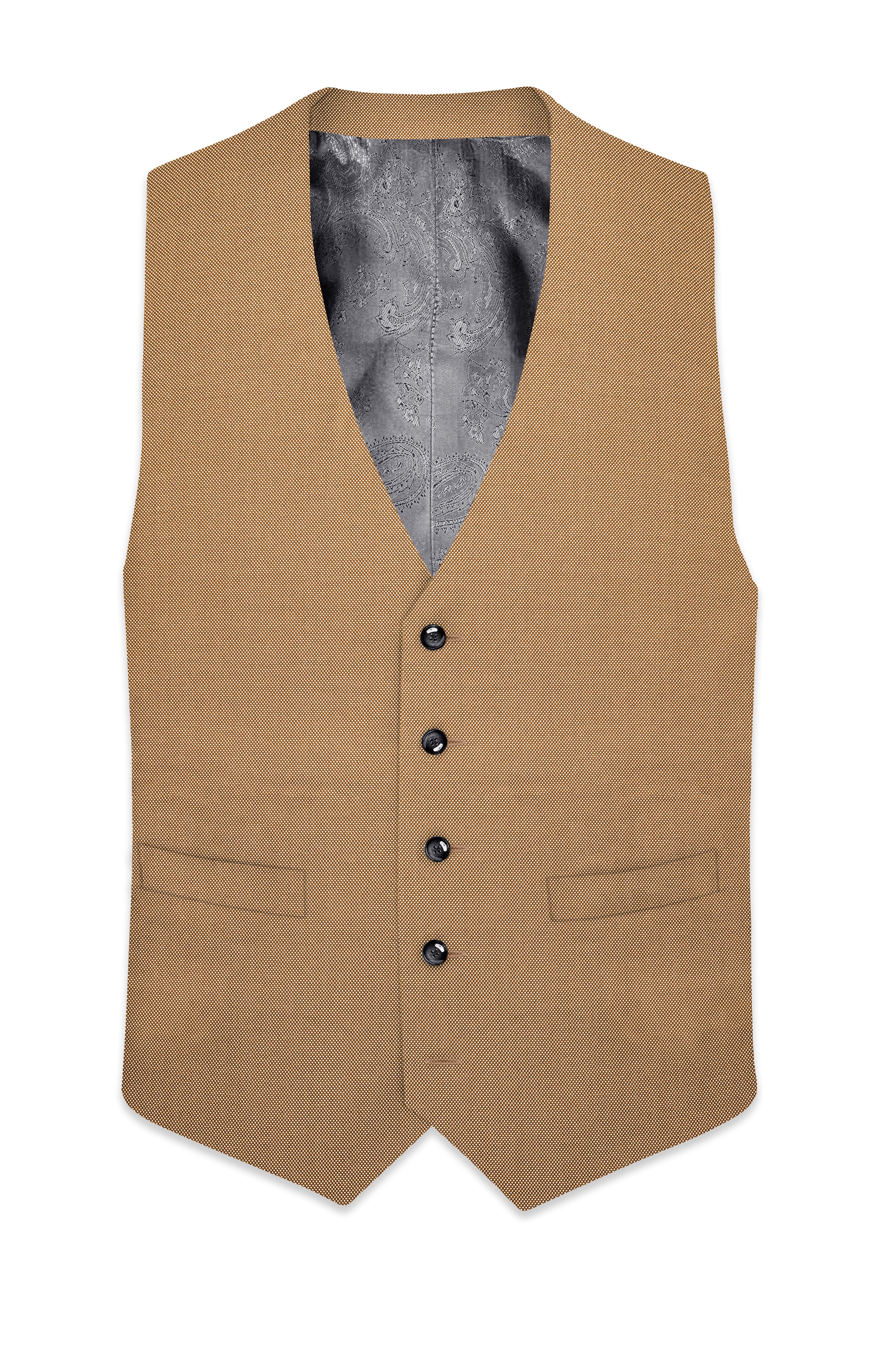 Aurenzo-Muesli Brown Textured Wool Rich Waistcoat