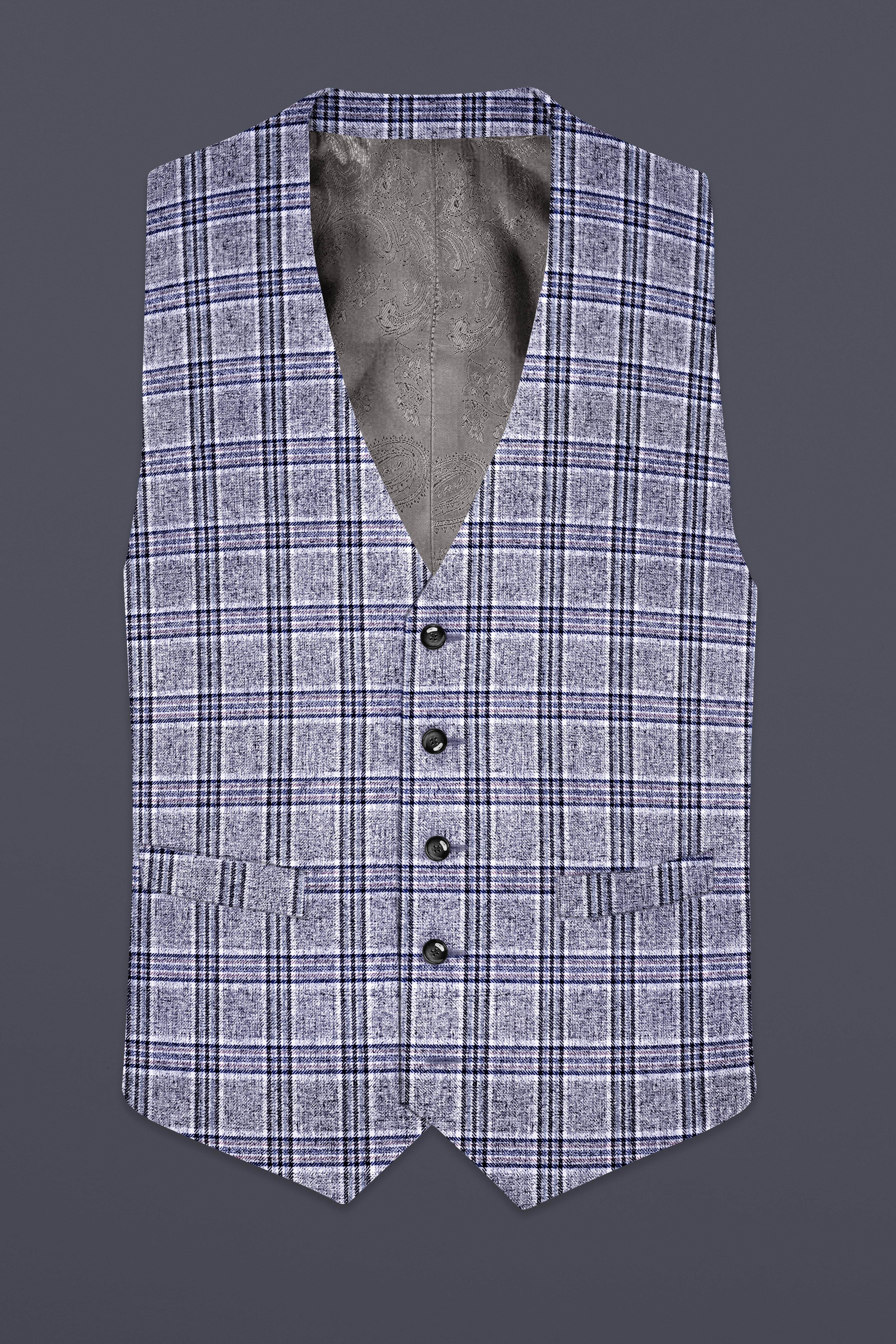 Pladiel-StarDust Gray with Martinique Blue Plaid Wool Rich Waistcoat