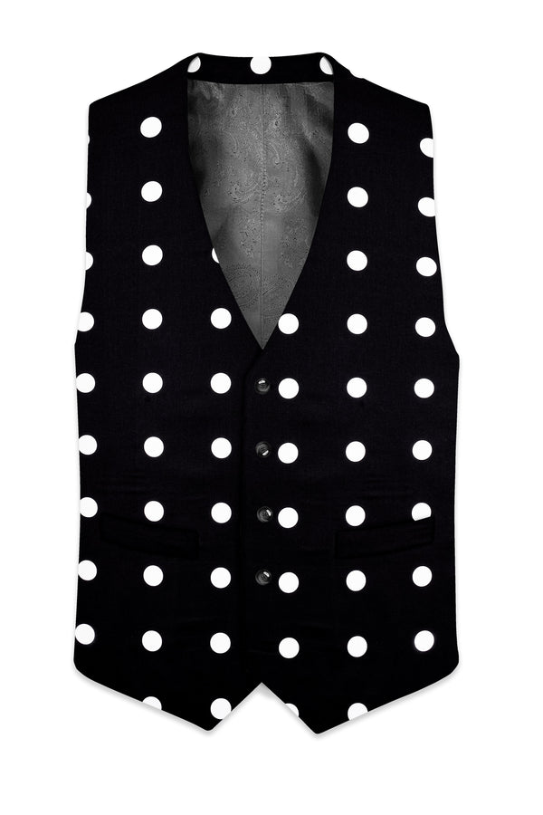 Noirdot-Jade Black and Bright White Polka Dotted Printed Premium Cotton Waistcoat
