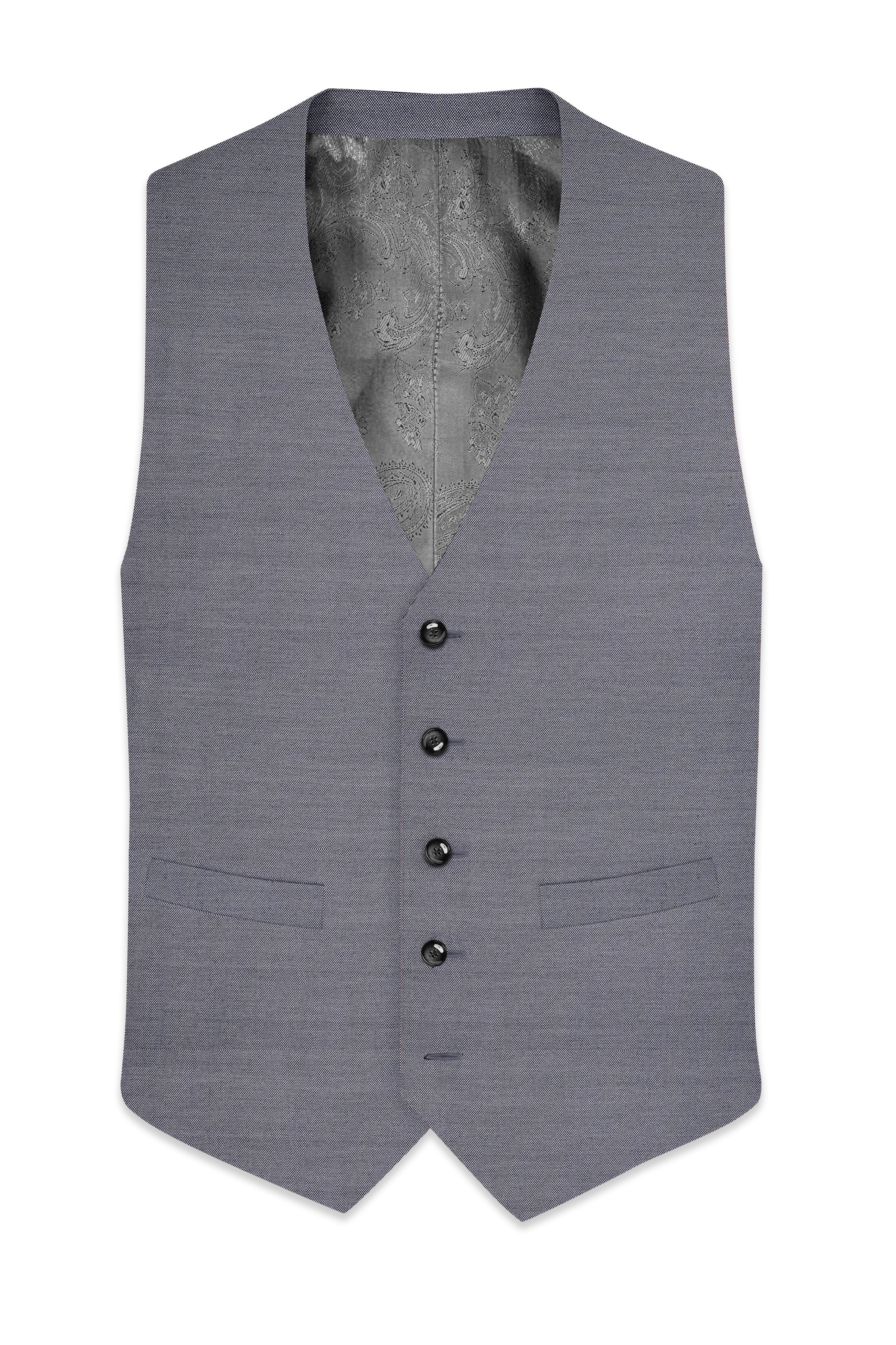 Herrivell-Martinique Blue Herringbone Textured Wool Rich Waistcoats