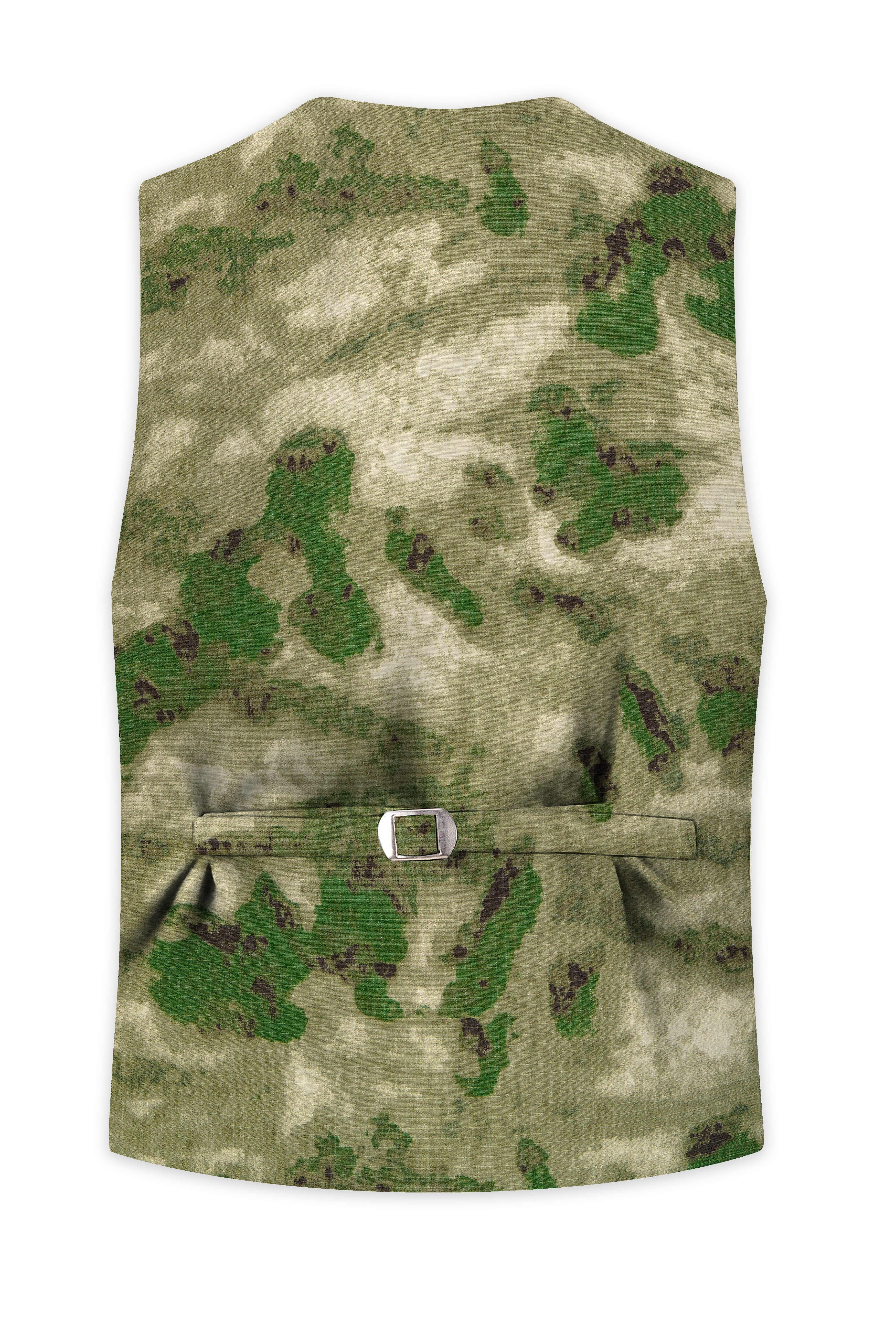 Virenza-Rifle Green and Wafer Cream Tie Dye Printed Premium Cotton Waistcoats