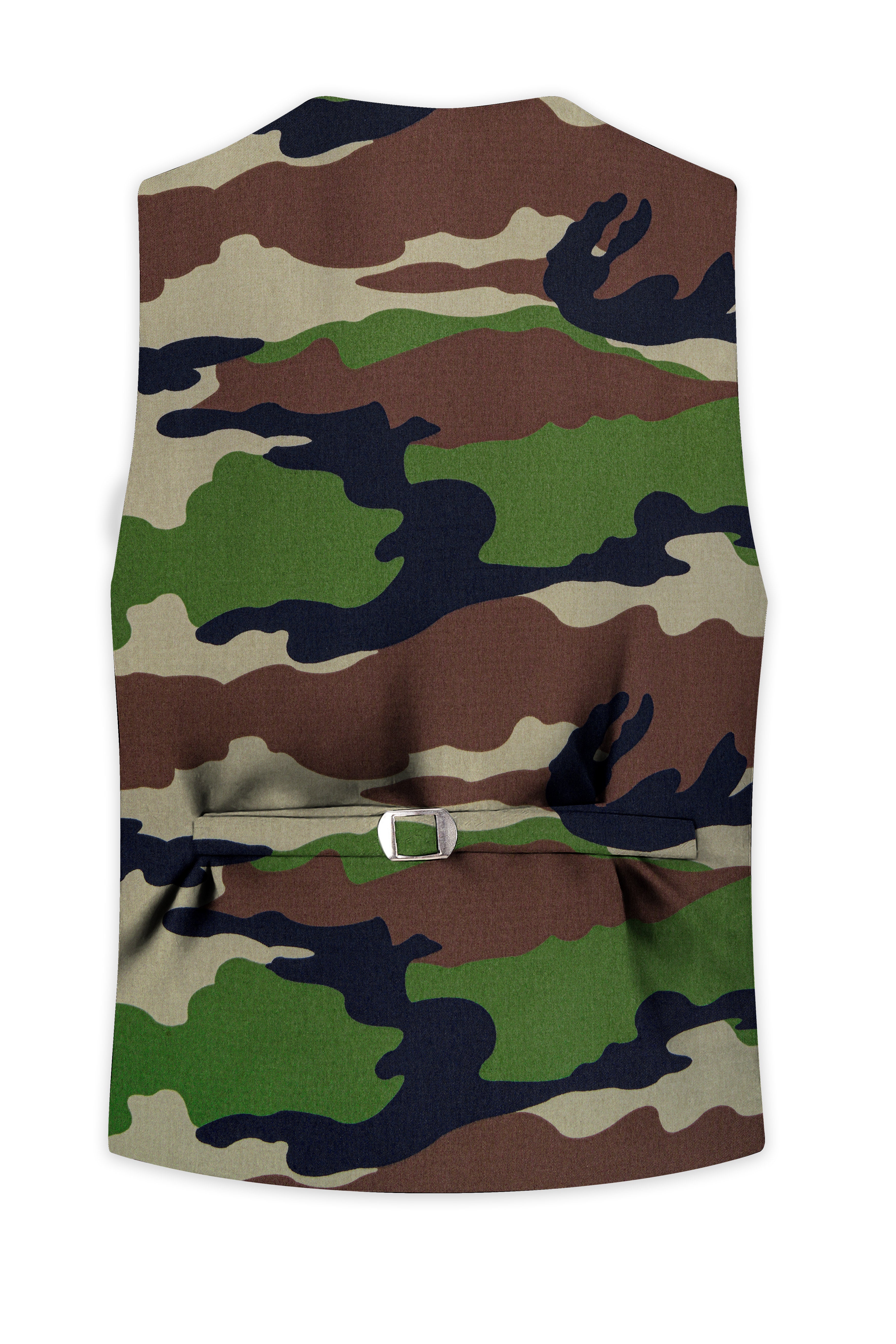 Aurever-Beaver Brown and Finch Green Camouflage Printed Premium Cotton Waistcoats