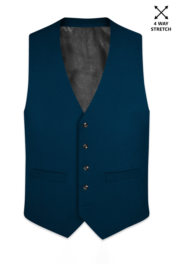 Aureblu-Korean Prussian Blue 4-Way Stretch Wool Rich Waistcoat