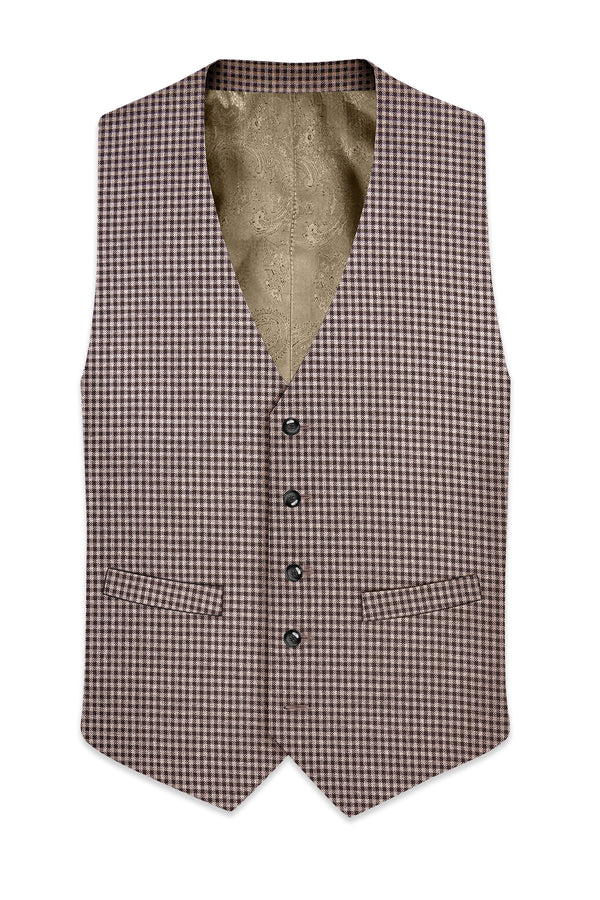 Imperium-Emperor Brown And Swiss Cream Gingham Plaid Tweed Waistcoat