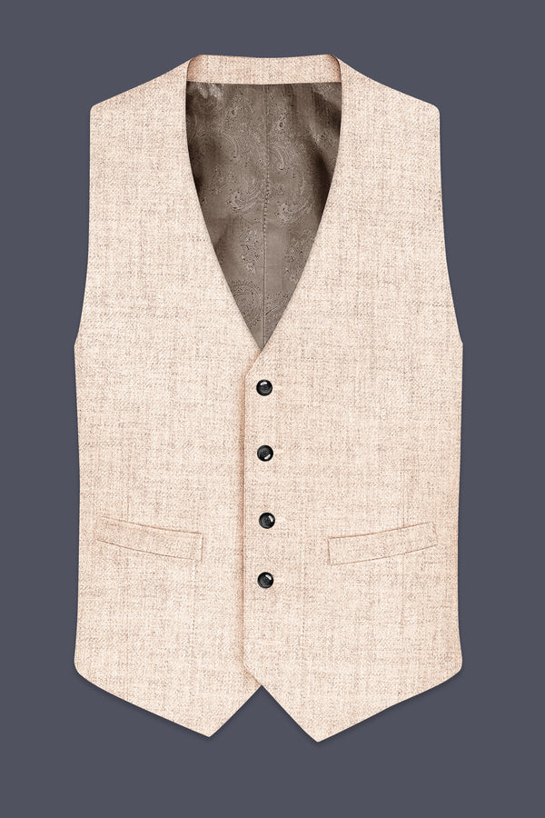 Velour-Derby Cream Textured Tweed Waistcoat