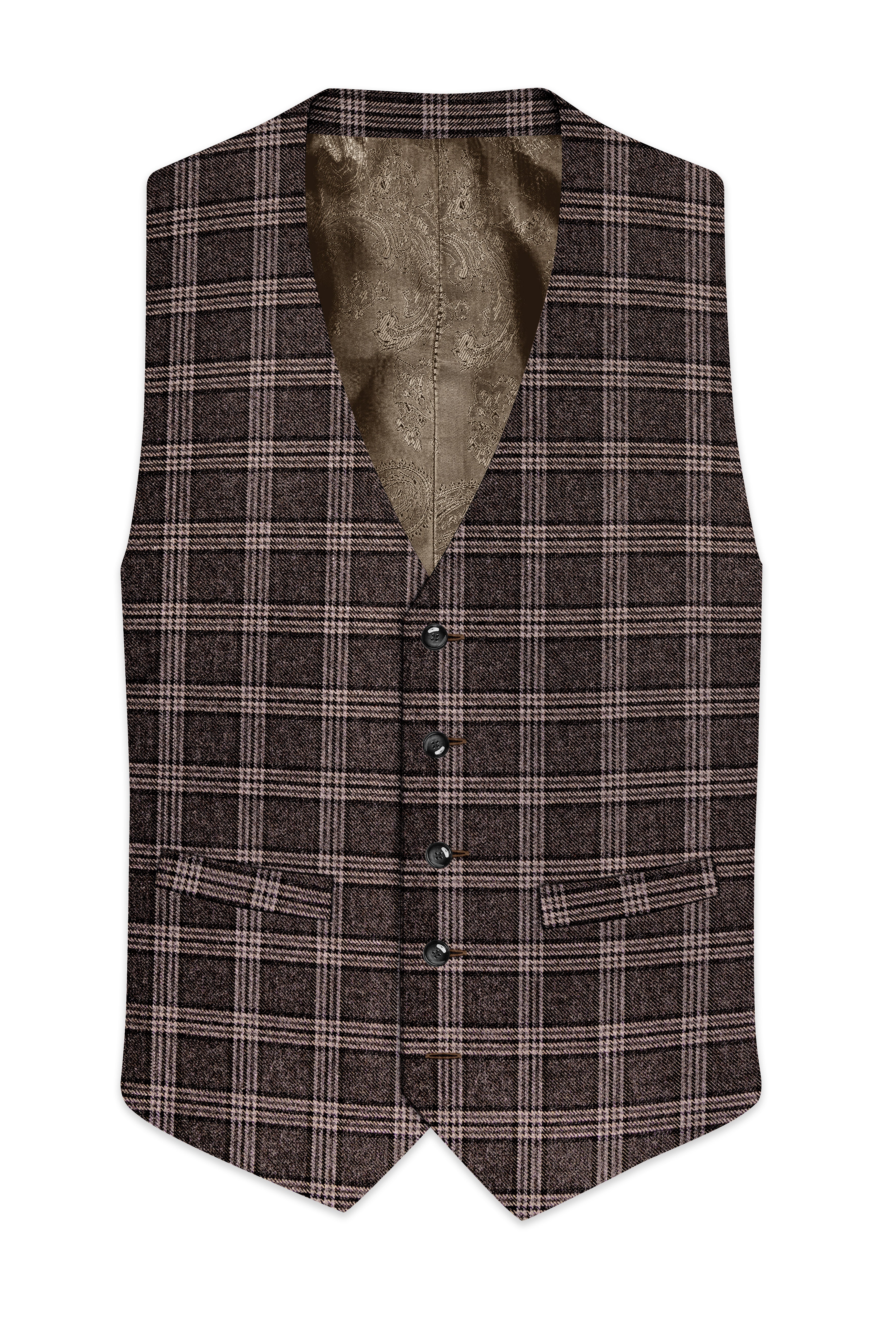 Eclenzo-Eclipse Brown Plaid Tweed Waistcoat