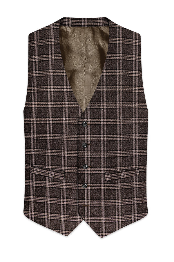 Eclenzo-Eclipse Brown Plaid Tweed Waistcoat
