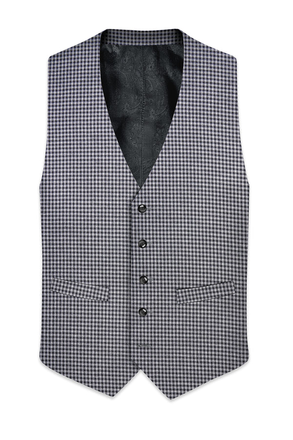 Graphite-Metallic Gray And Tuatara Gingham Plaid Tweed Waistcoat