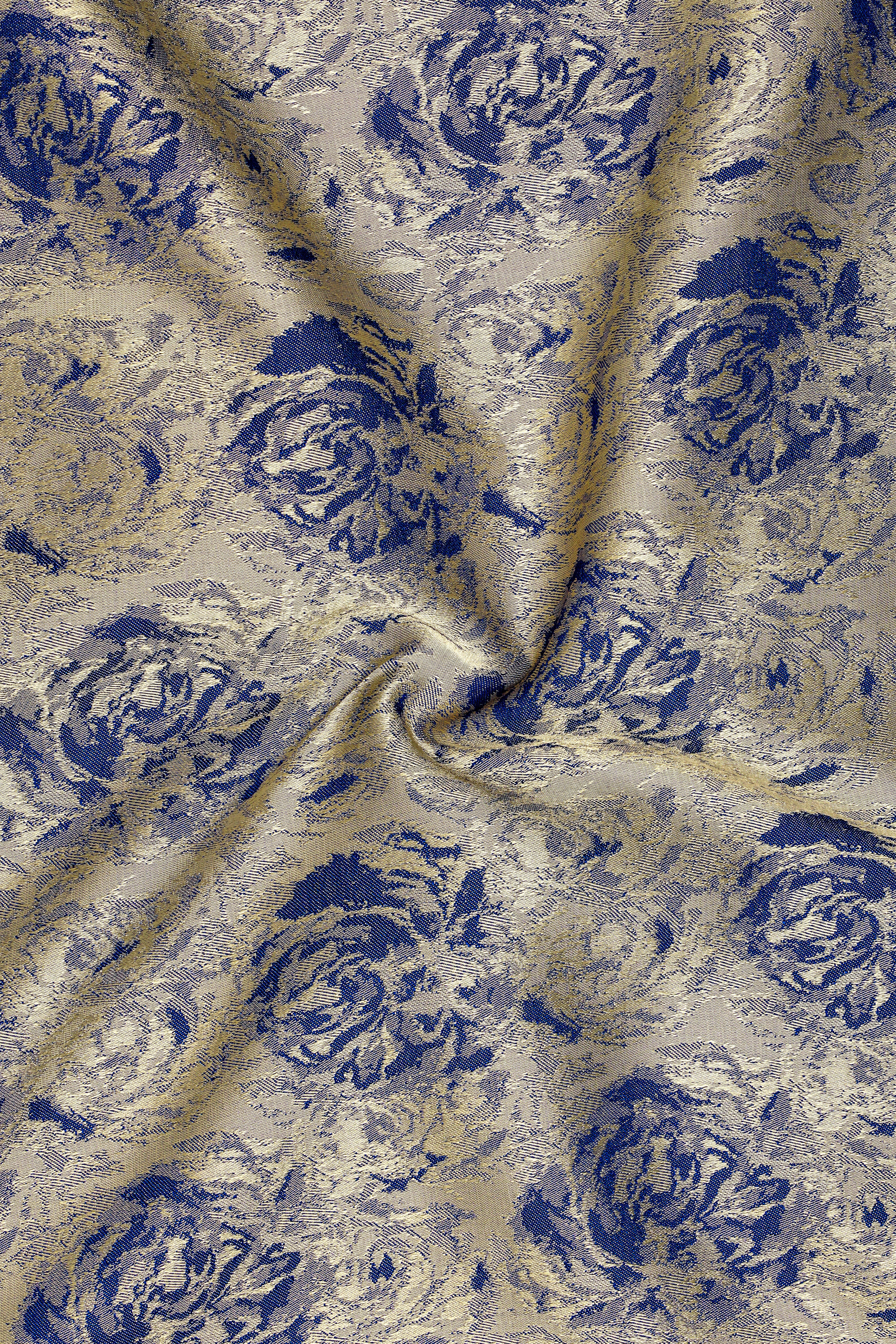 Jacqoro-Gravel Blue and Golden Jacquard Textured Waistcoat