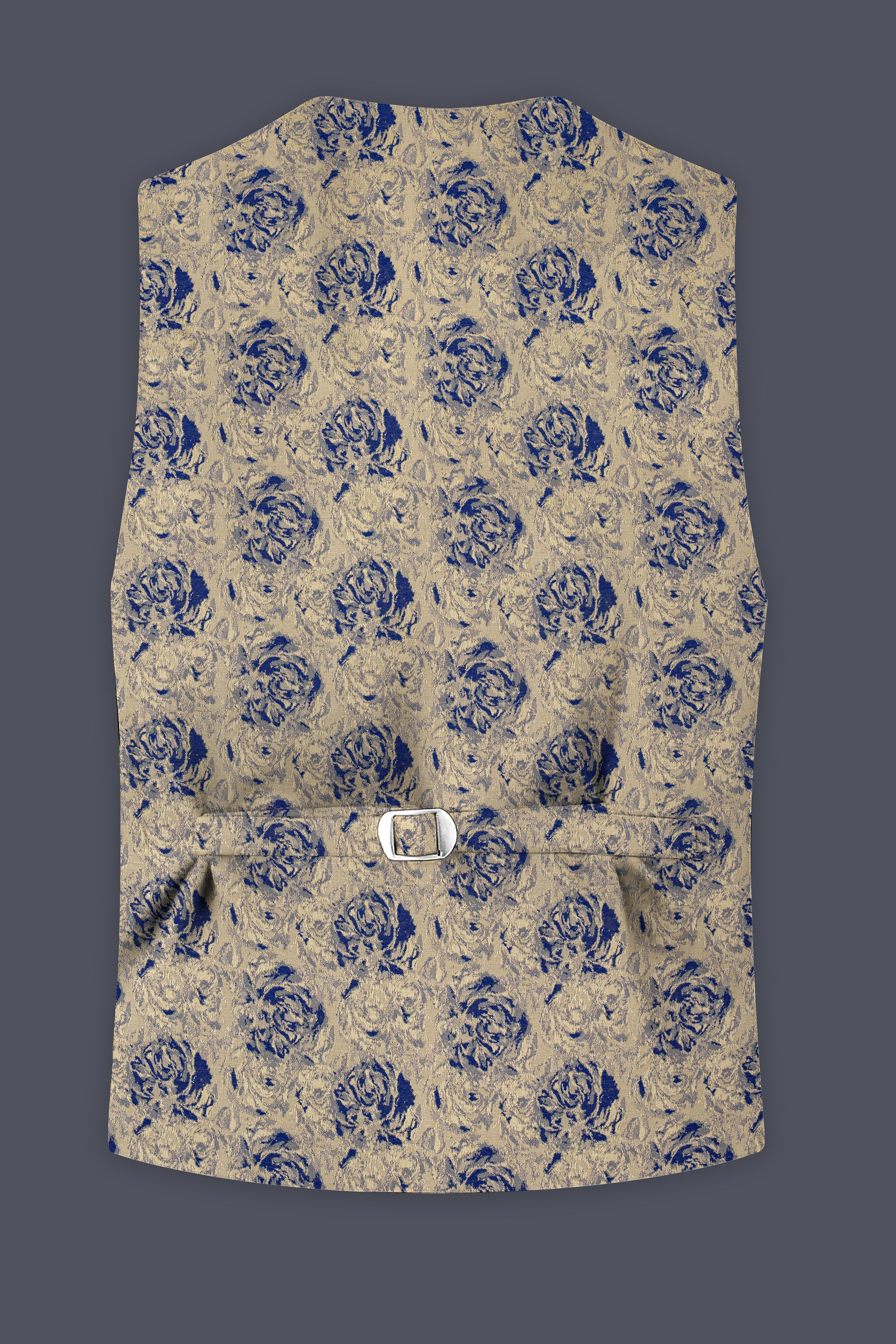 Jacqoro-Gravel Blue and Golden Jacquard Textured Waistcoat