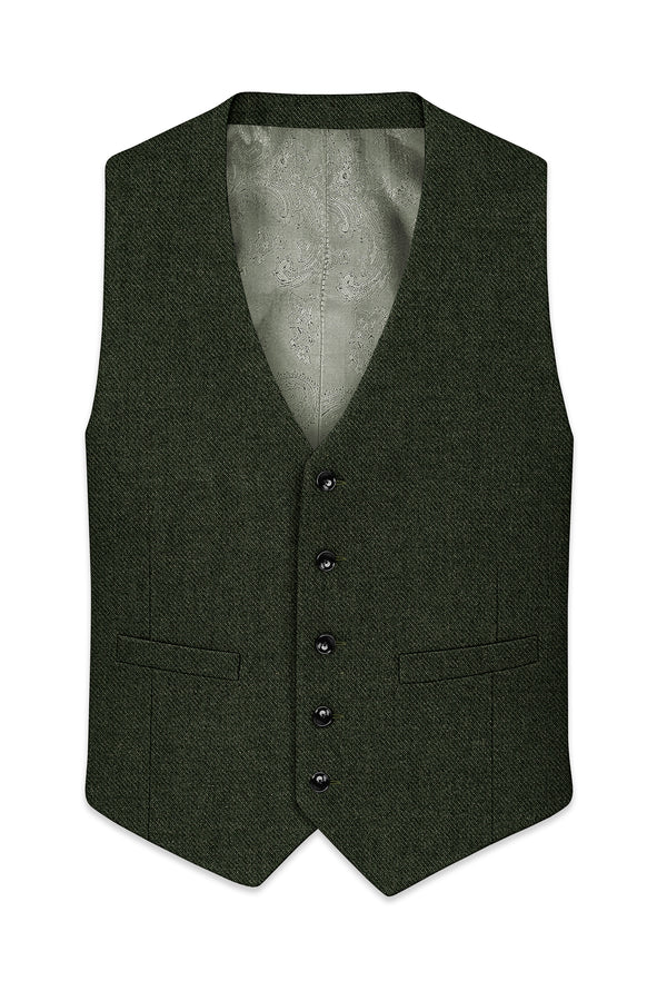 Olvoro-Rifle Green Textured Tweed Waistcoat