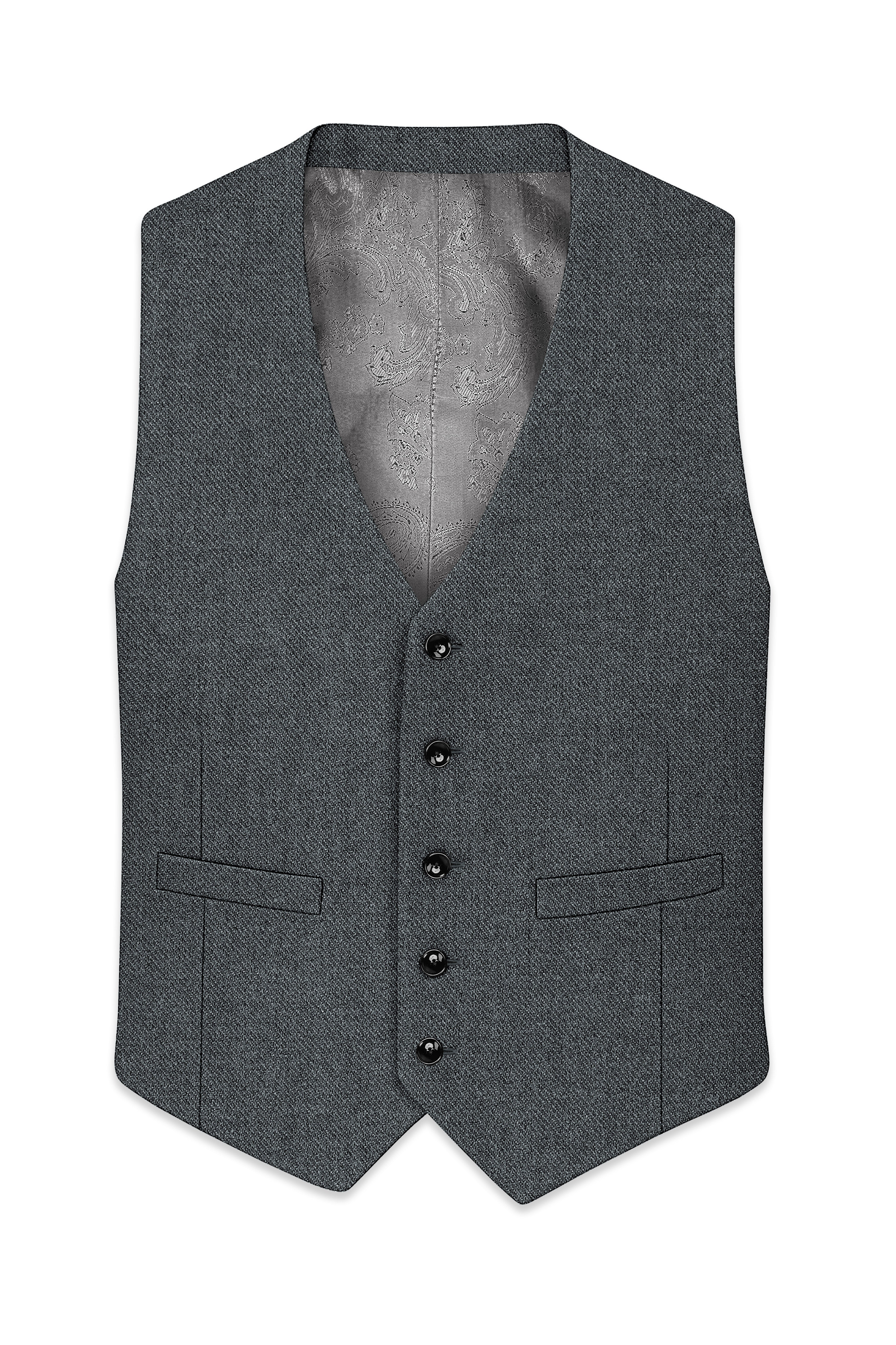 Gravano-Ship Gray Textured Tweed Waistcoat
