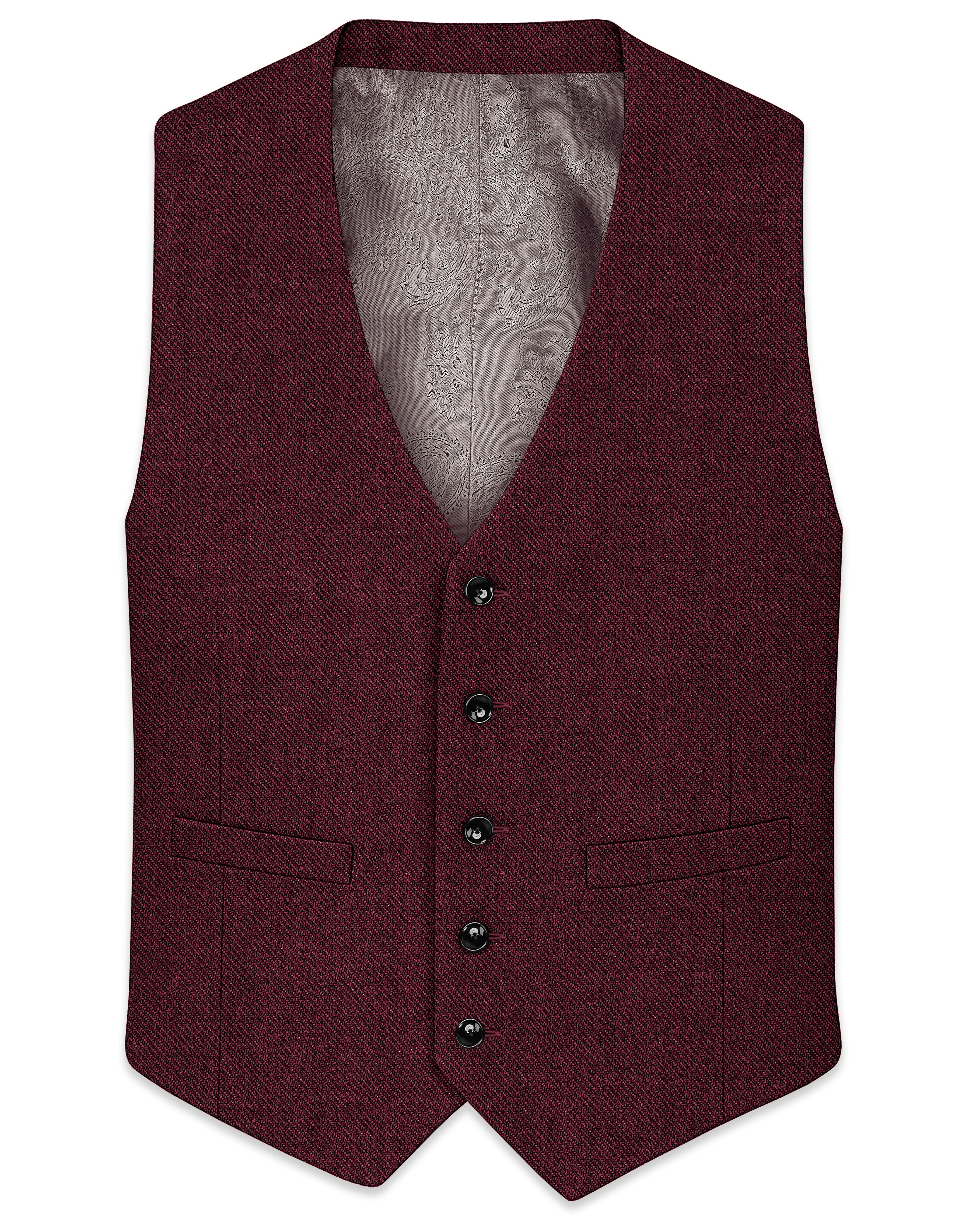 Burgvoro-Crated Maroon Textured Tweed Premium Wool Rich Waistcoat