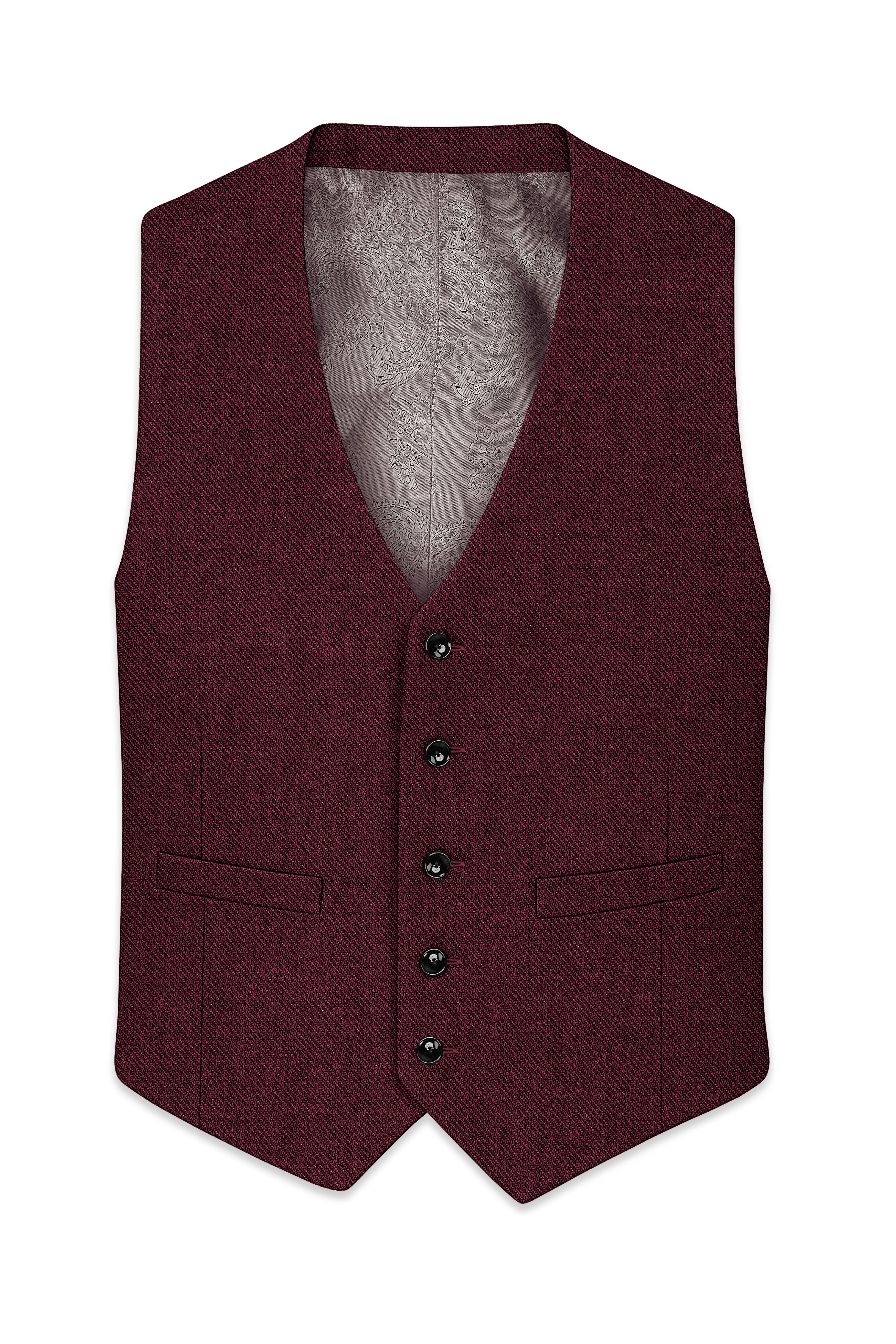 Burgvoro-Crated Maroon Textured Tweed Waistcoat