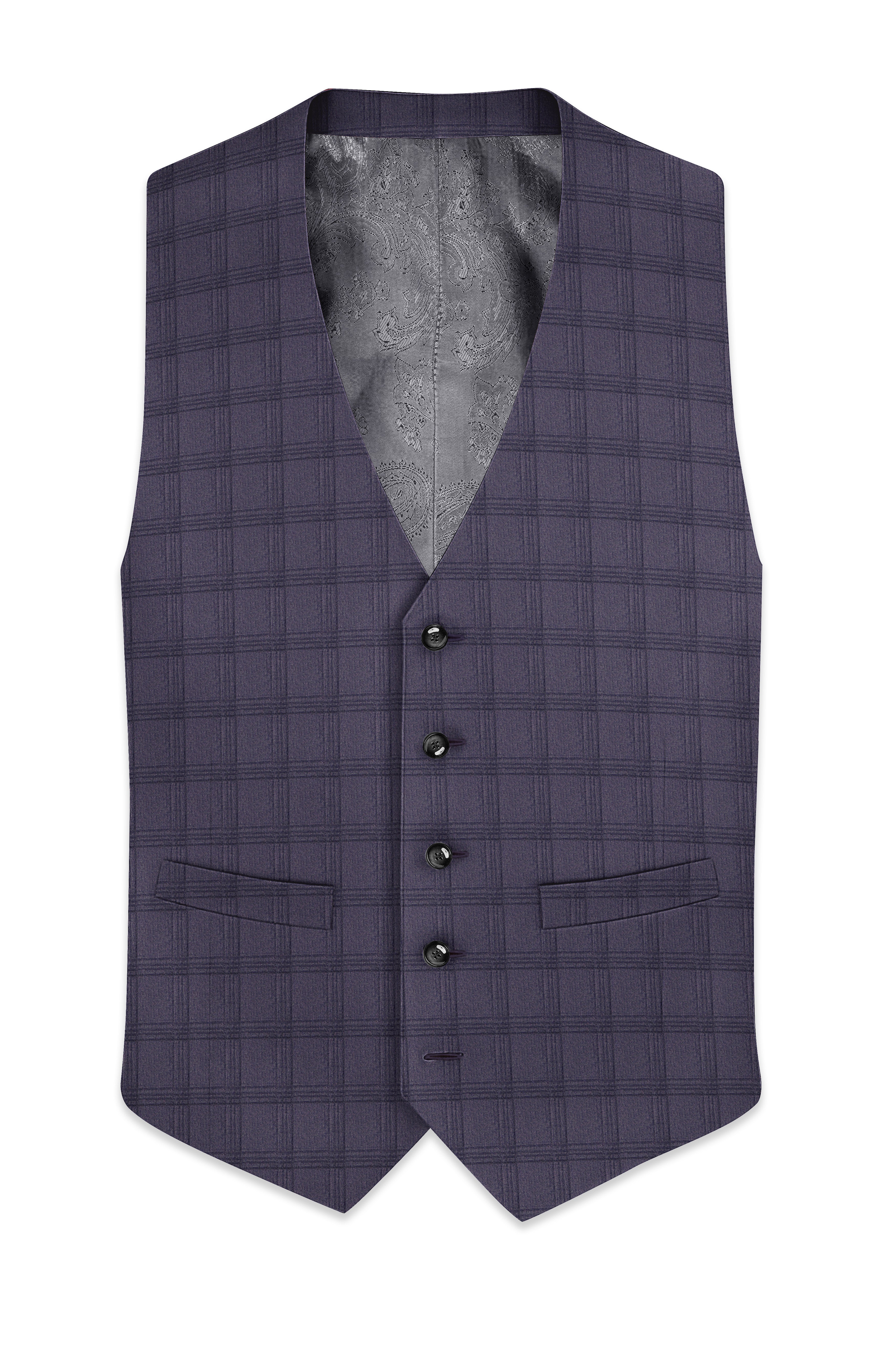 Auretuna-Tuna Blue Tonal Check Plaid Wool Rich Waistcoat