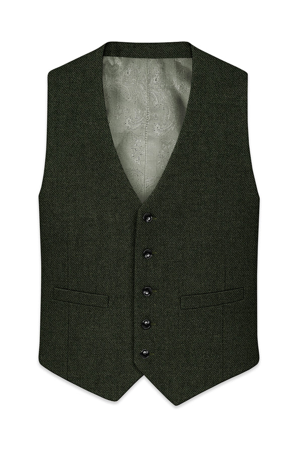 Virenza-Rangoon Green Textured Tweed Waistcoat