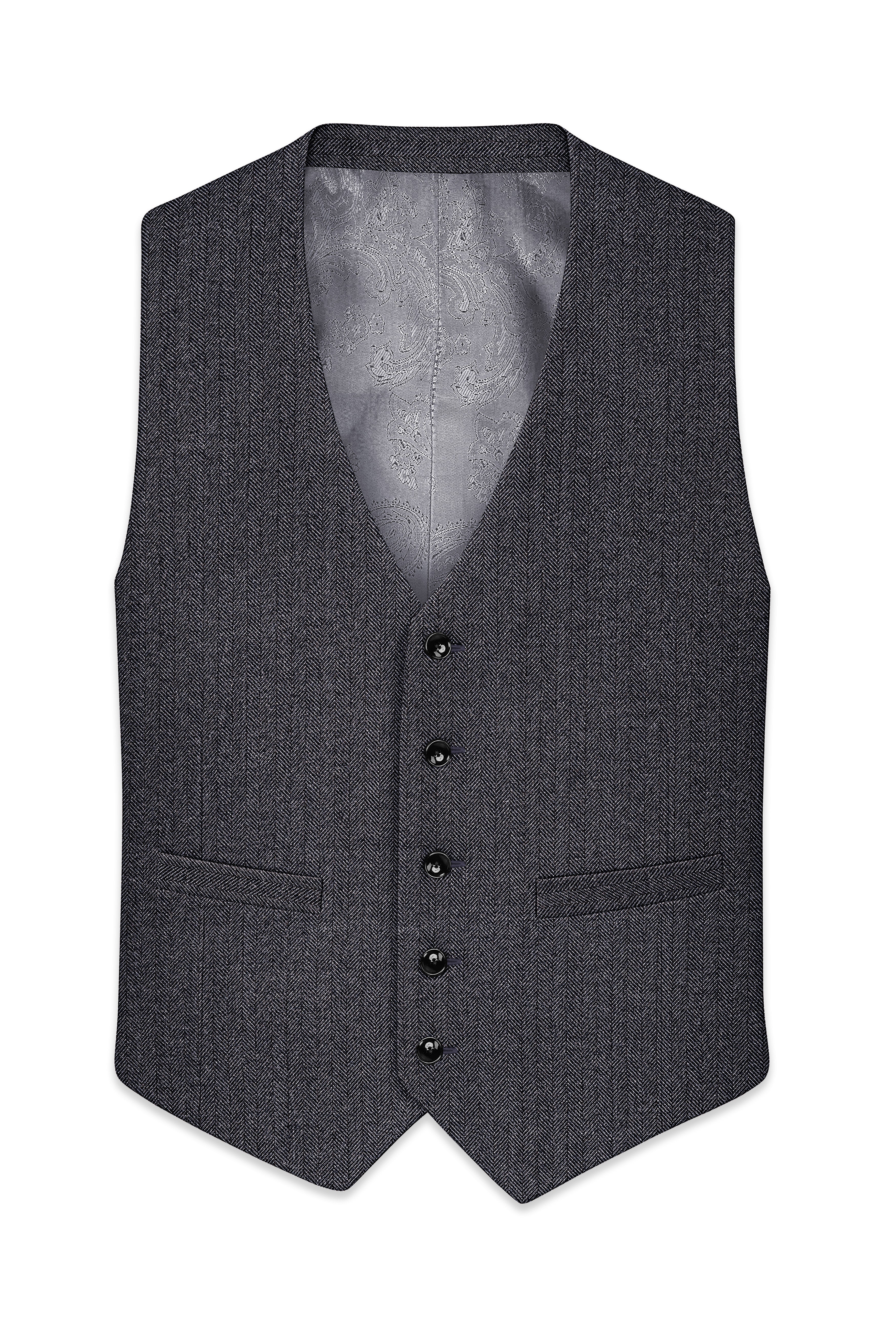 Silvoro-Iridium Gray Herringbone Textured Tweed Waistcoat