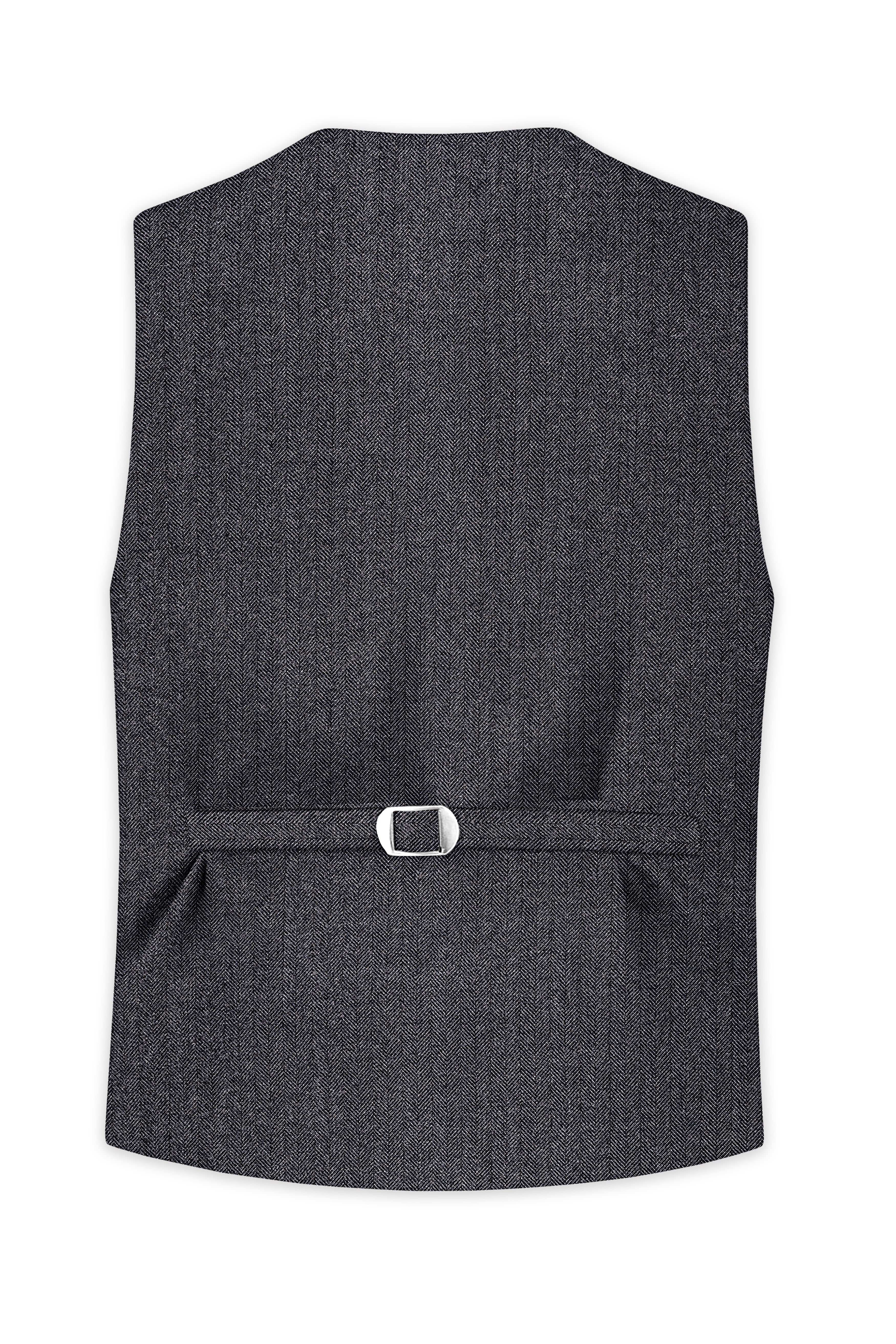 Silvoro-Iridium Gray Herringbone Textured Tweed Waistcoat