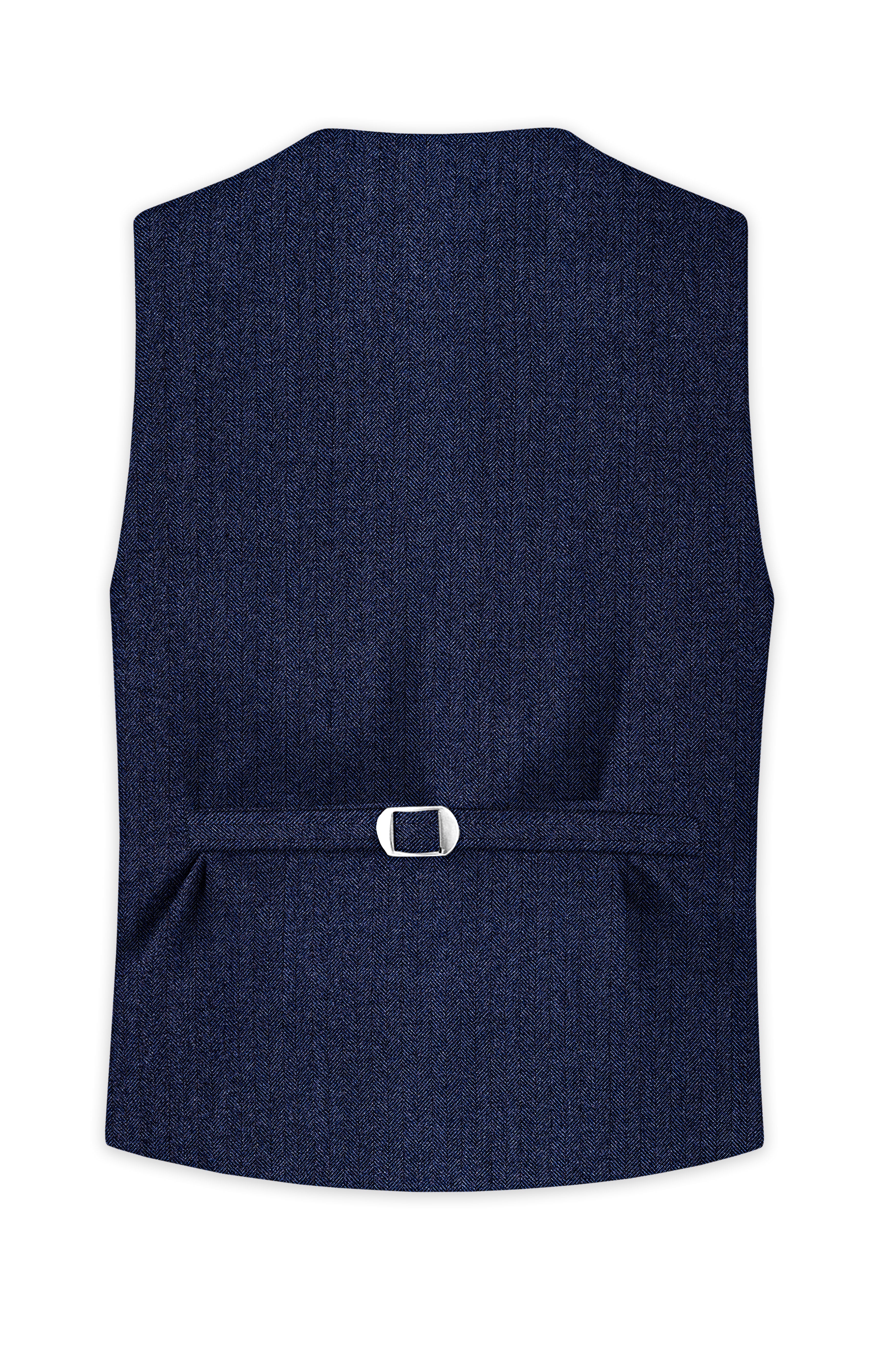 Aurevu-Vulcan Blue Herringbone Textured Tweed Waistcoat