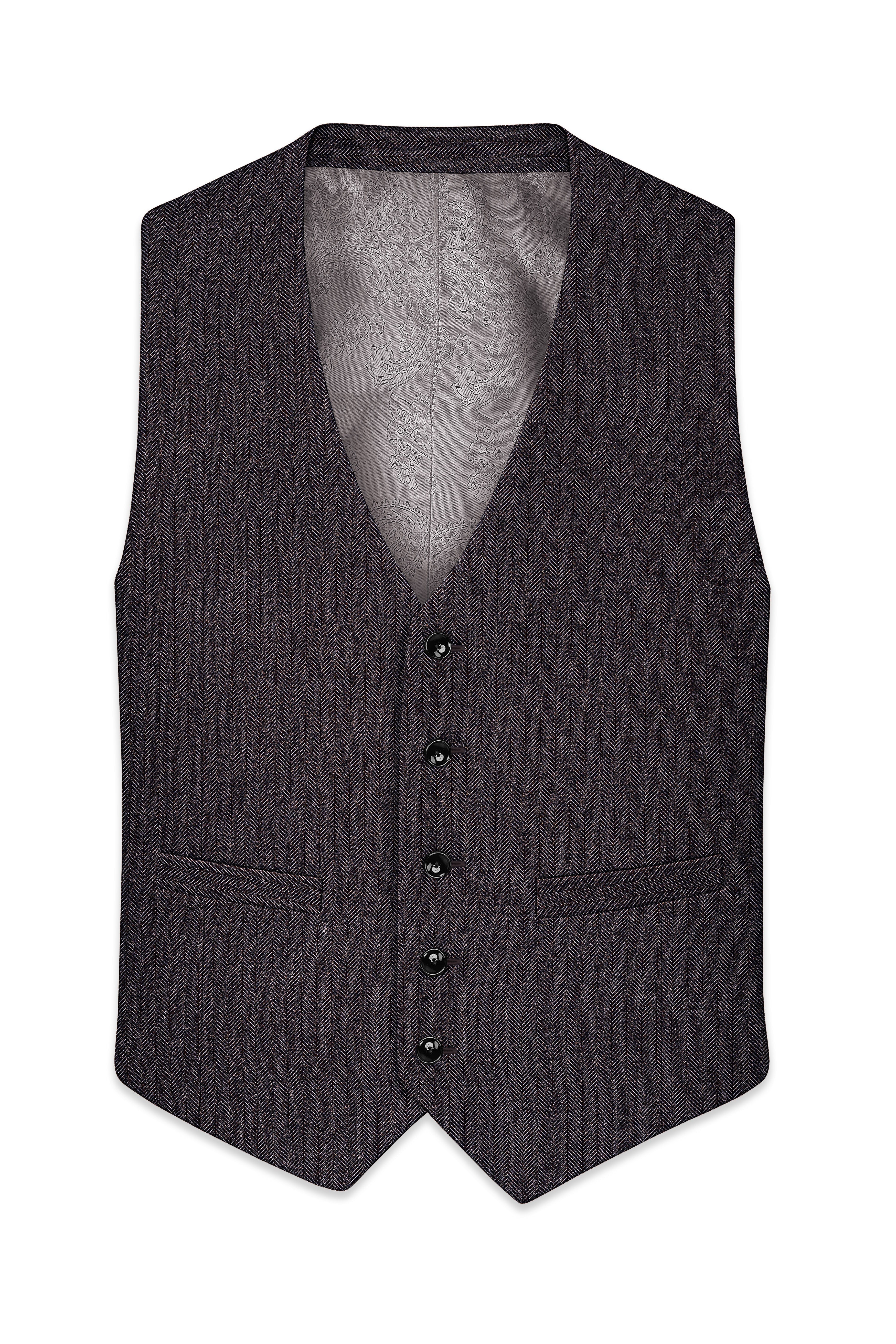 Aurezion-Zeus Brown Herringbone Textured Tweed Waistcoat