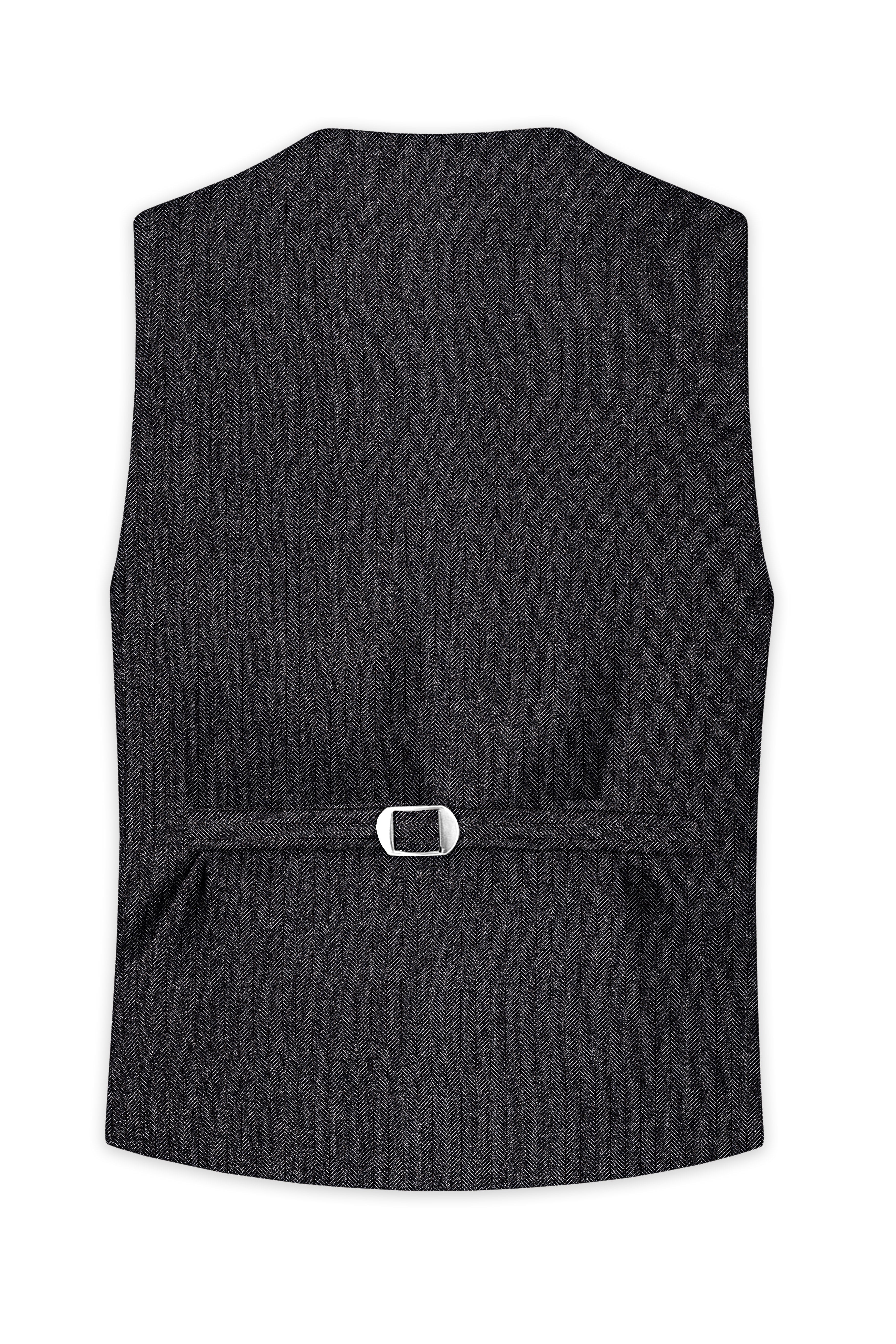 Imperion-Charcoal Gray Herringbone Textured Tweed Waistcoat