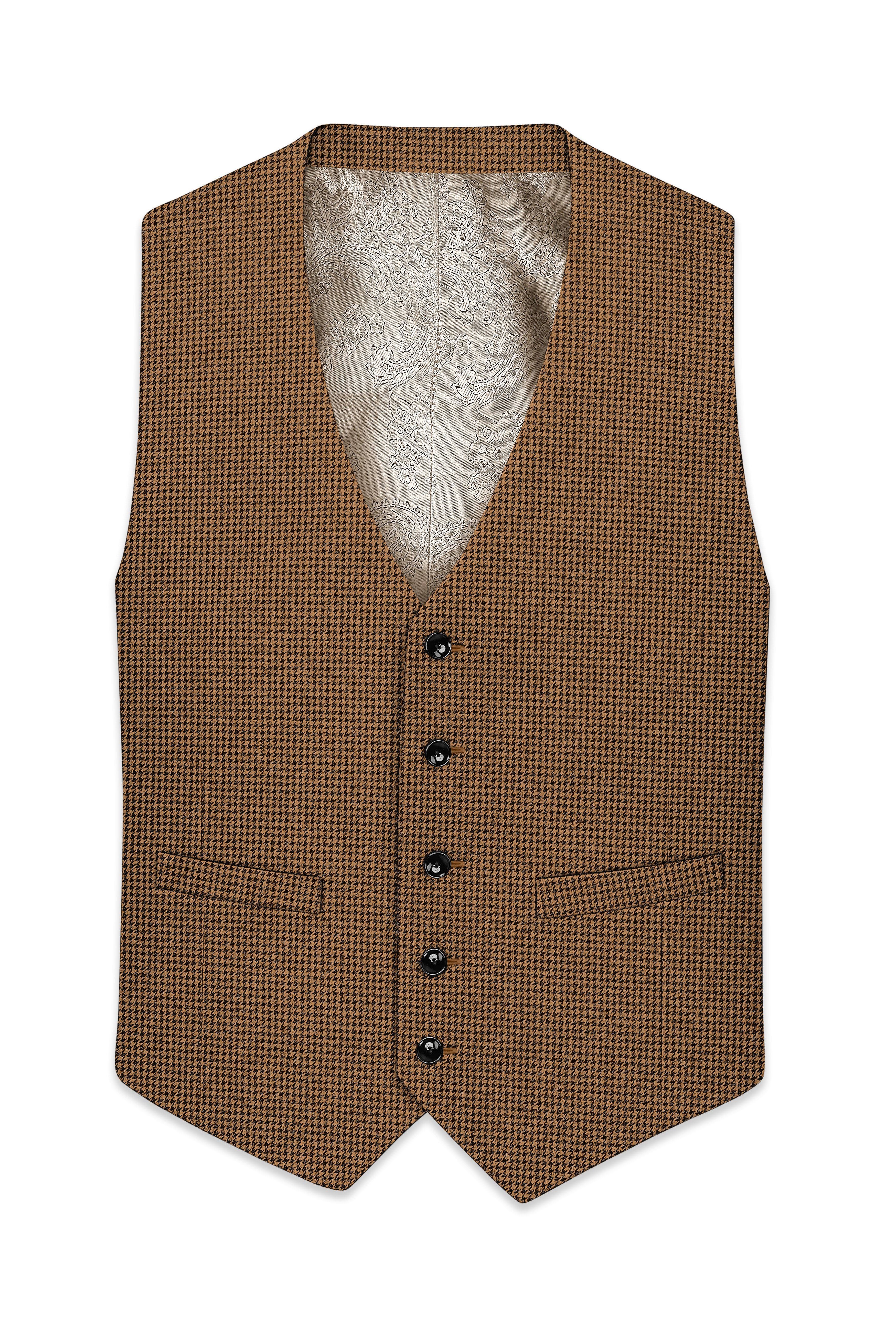 Regalis-Rope Brown Classic Houndstooth Textured Tweed Waistcoat