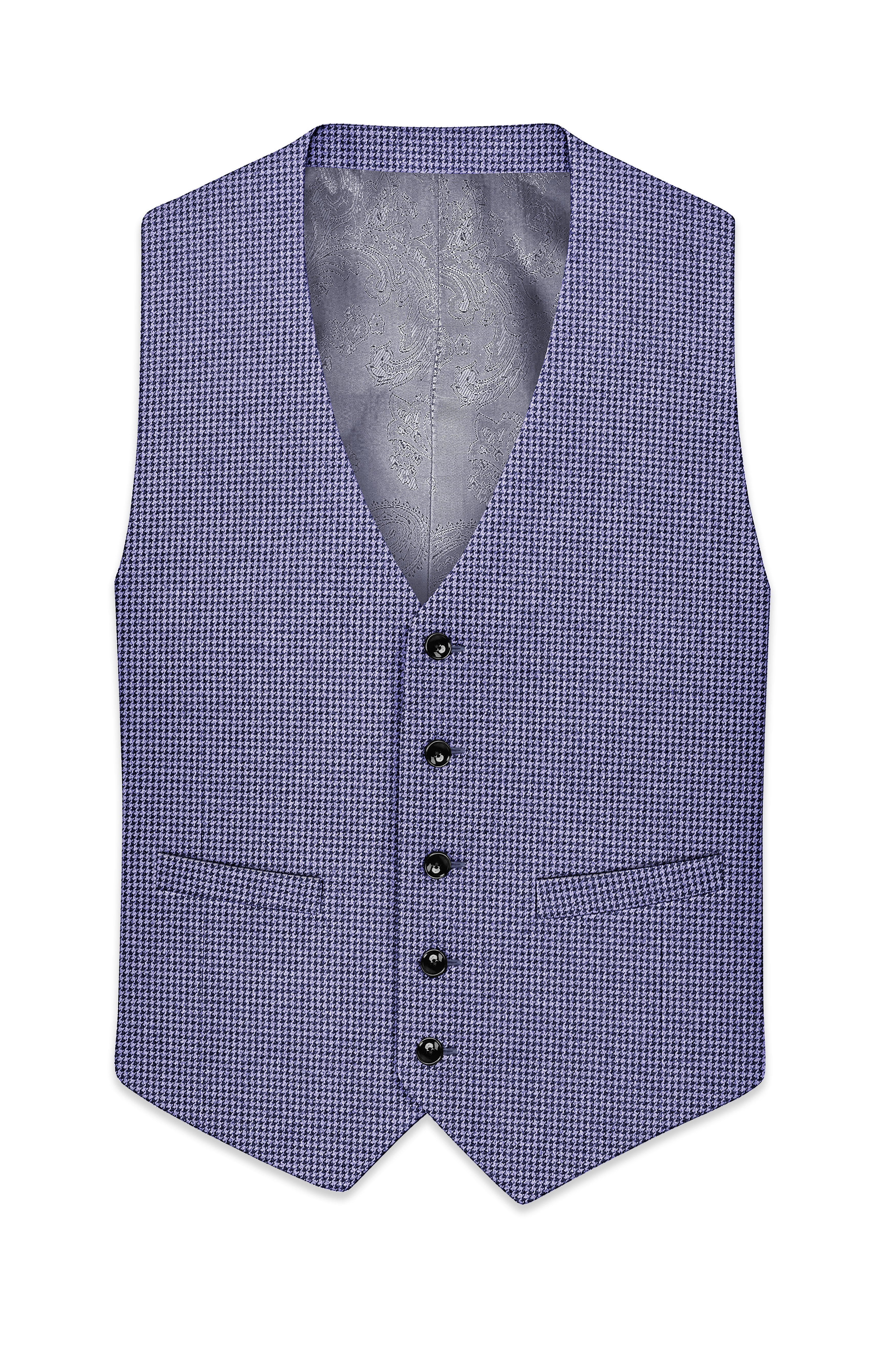 Dusk-Mulled Blue Classic Houndstooth Textured Tweed Waistcoat