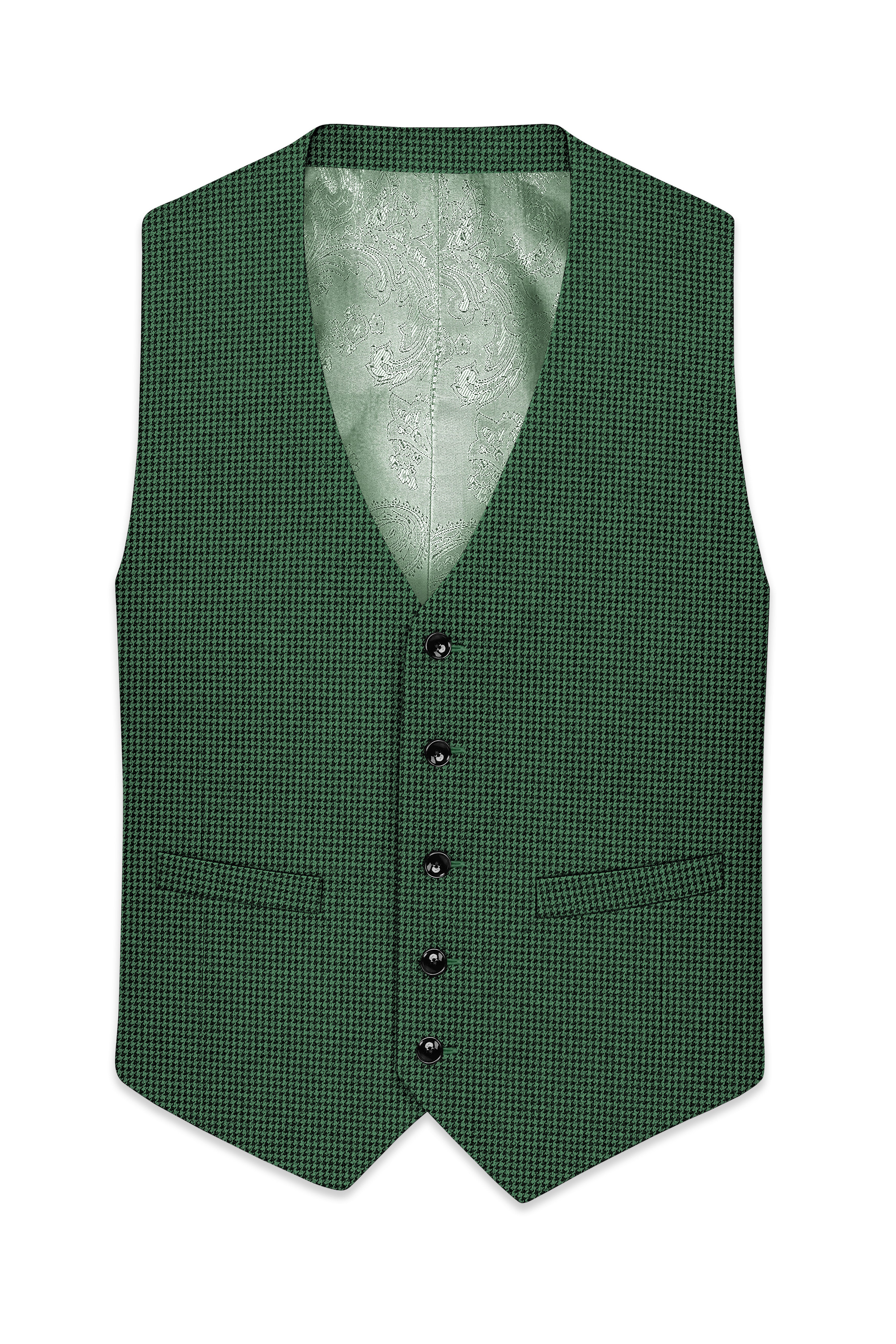 Regent-Plantation Green Classic Houndstooth Textured Tweed Waistcoat