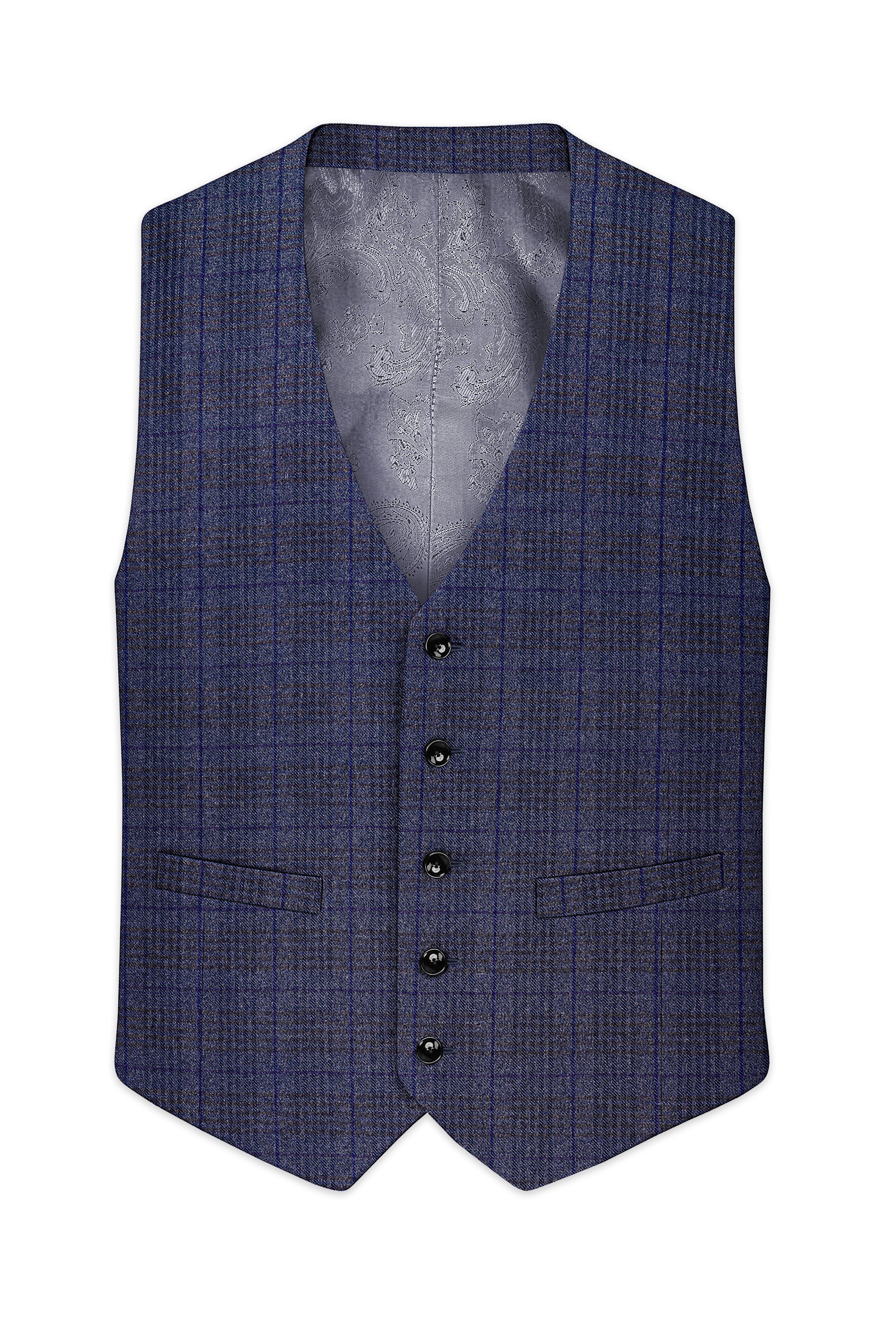 Horizon-Martinique Blue windowpane Tweed Waistcoat
