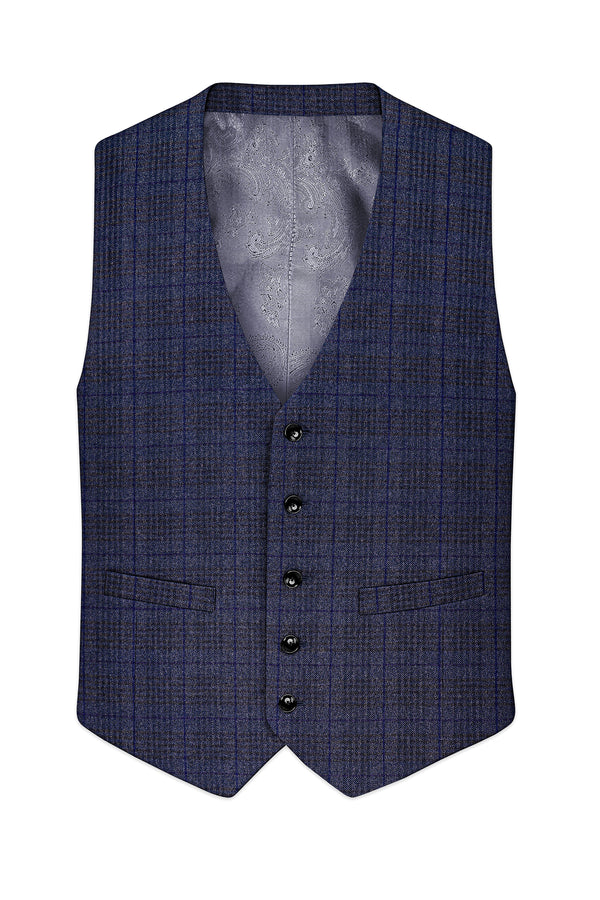 Horizon-Martinique Blue windowpane Tweed Waistcoat