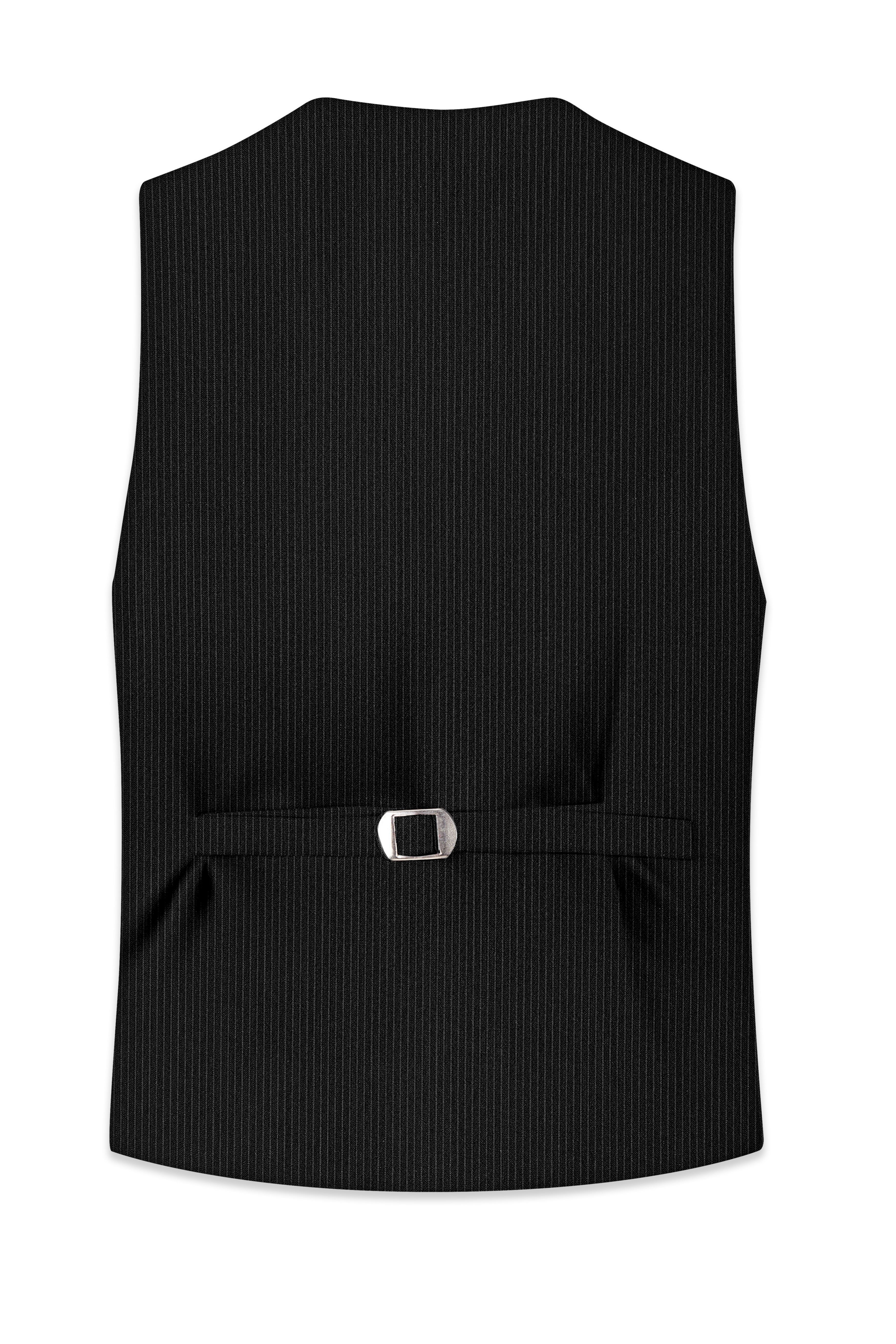 Aurejax-Jade Black Pencil Striped Wool Rich Slight Stretch Waistcoat