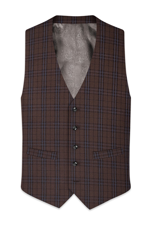 Cedar-Gingerbread Brown Plaid Wool Rich Waistcoat