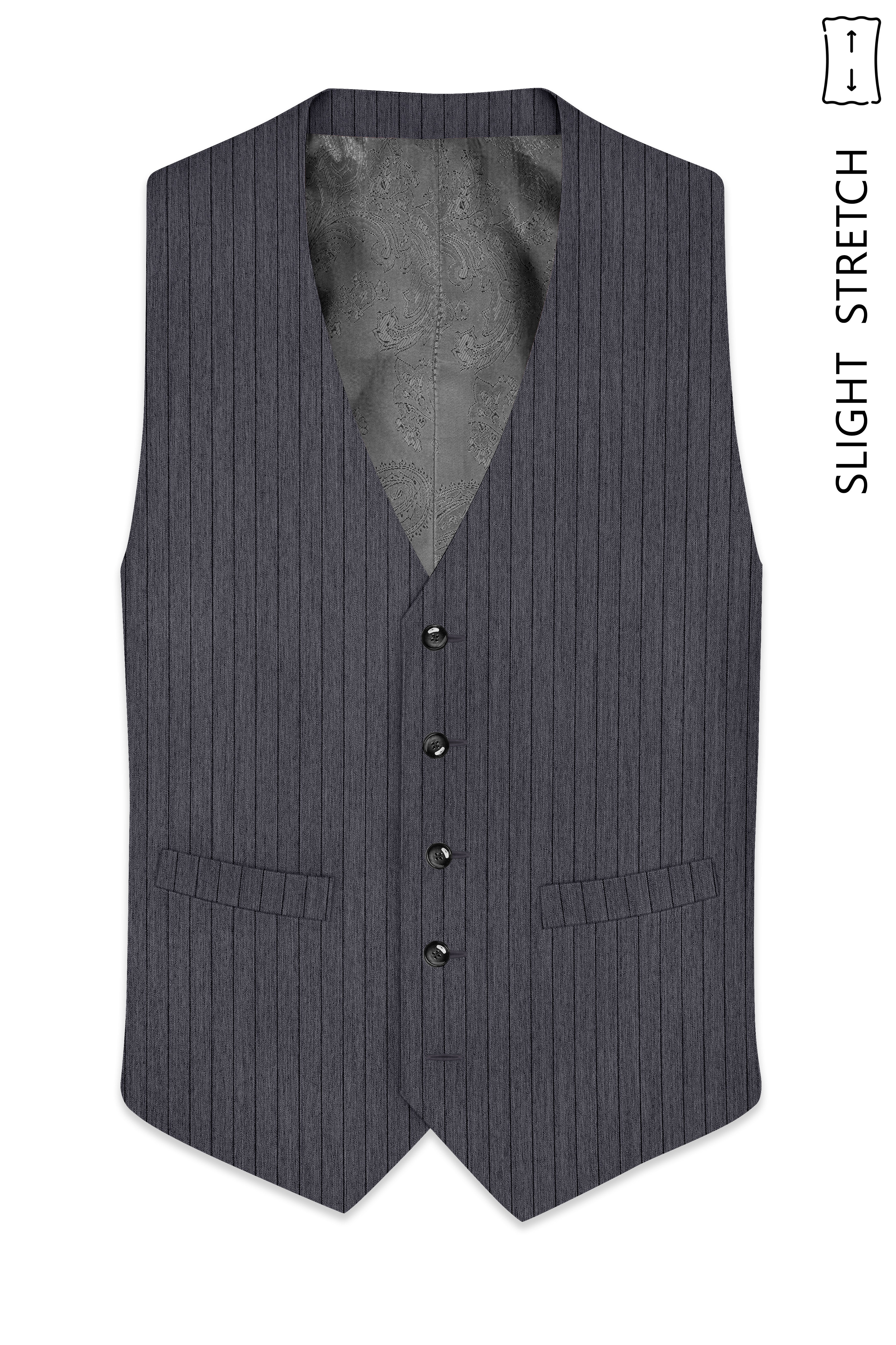 Noctaro-Vampire Gray Pin Striped Wool Rich Slight Stretch Waistcoat