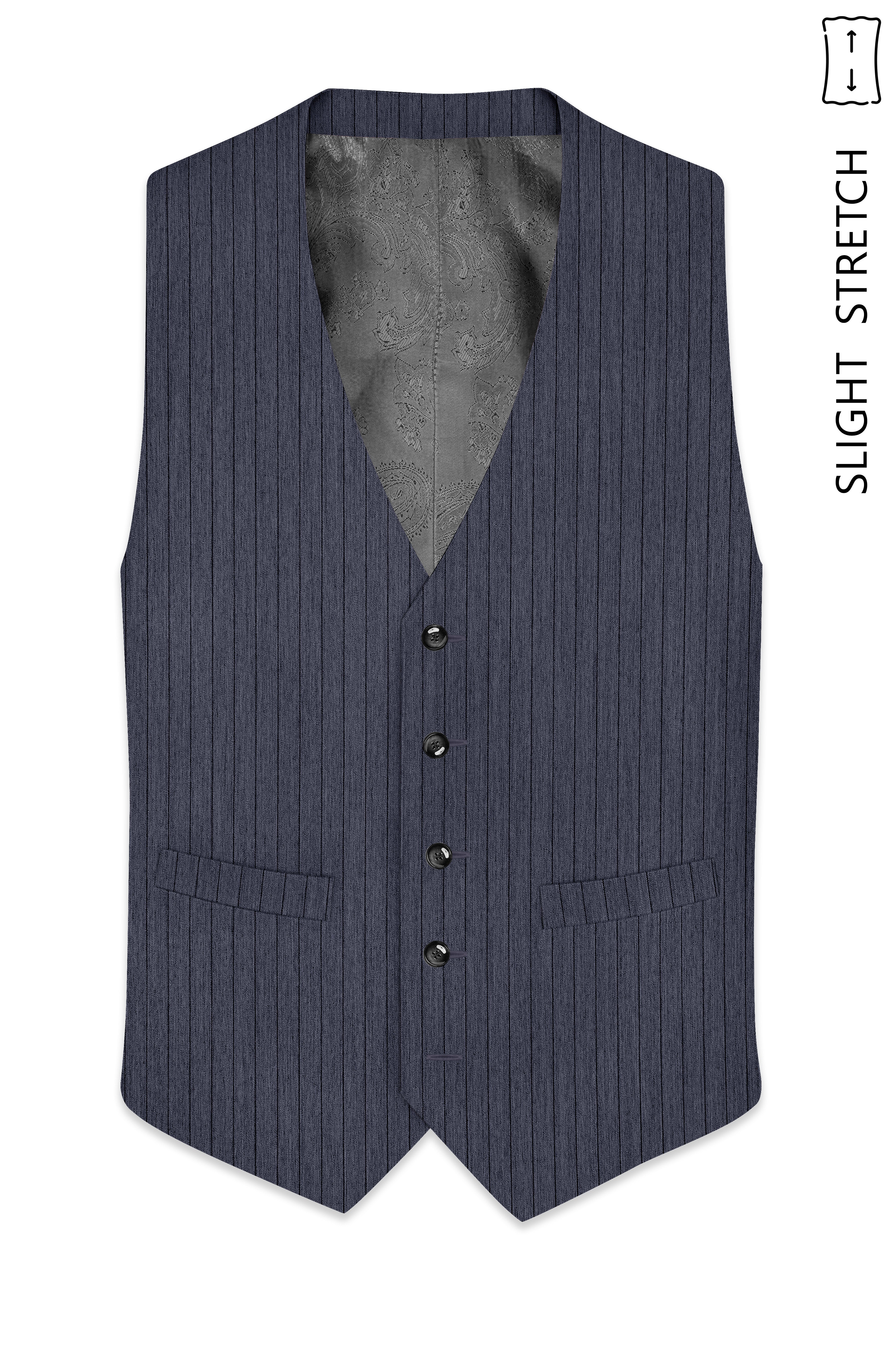 Azurion-Ninja Blue Pin Striped Wool Rich Slight Stretch Single Waistcoat