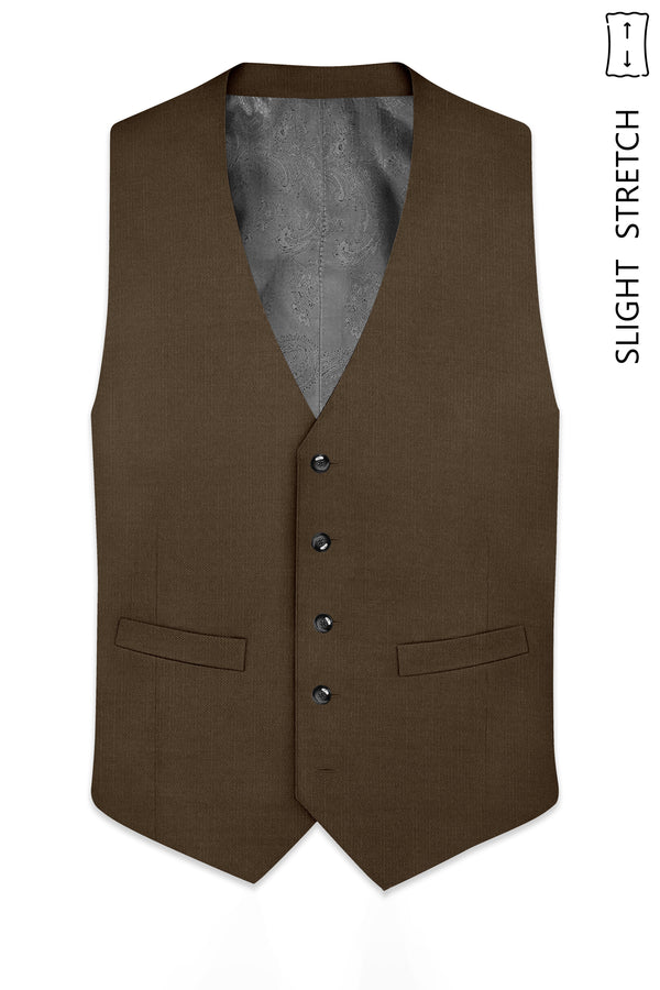 Terrano-Mocha Brown Wool Rich Slight Stretch Waistcoat