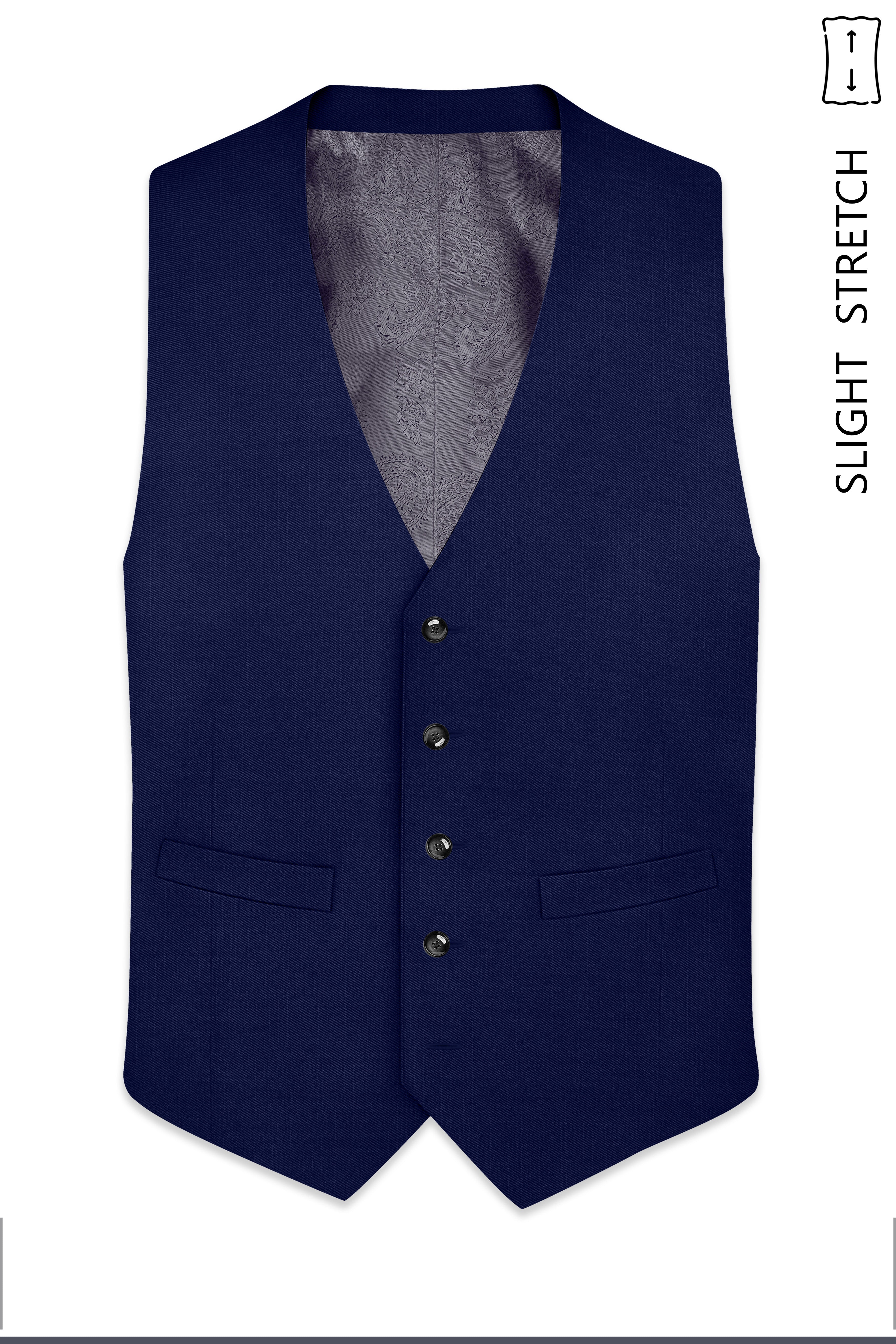 Obsidio-Ebony Navy Blue Wool Rich Slight Stretch Waistcoat