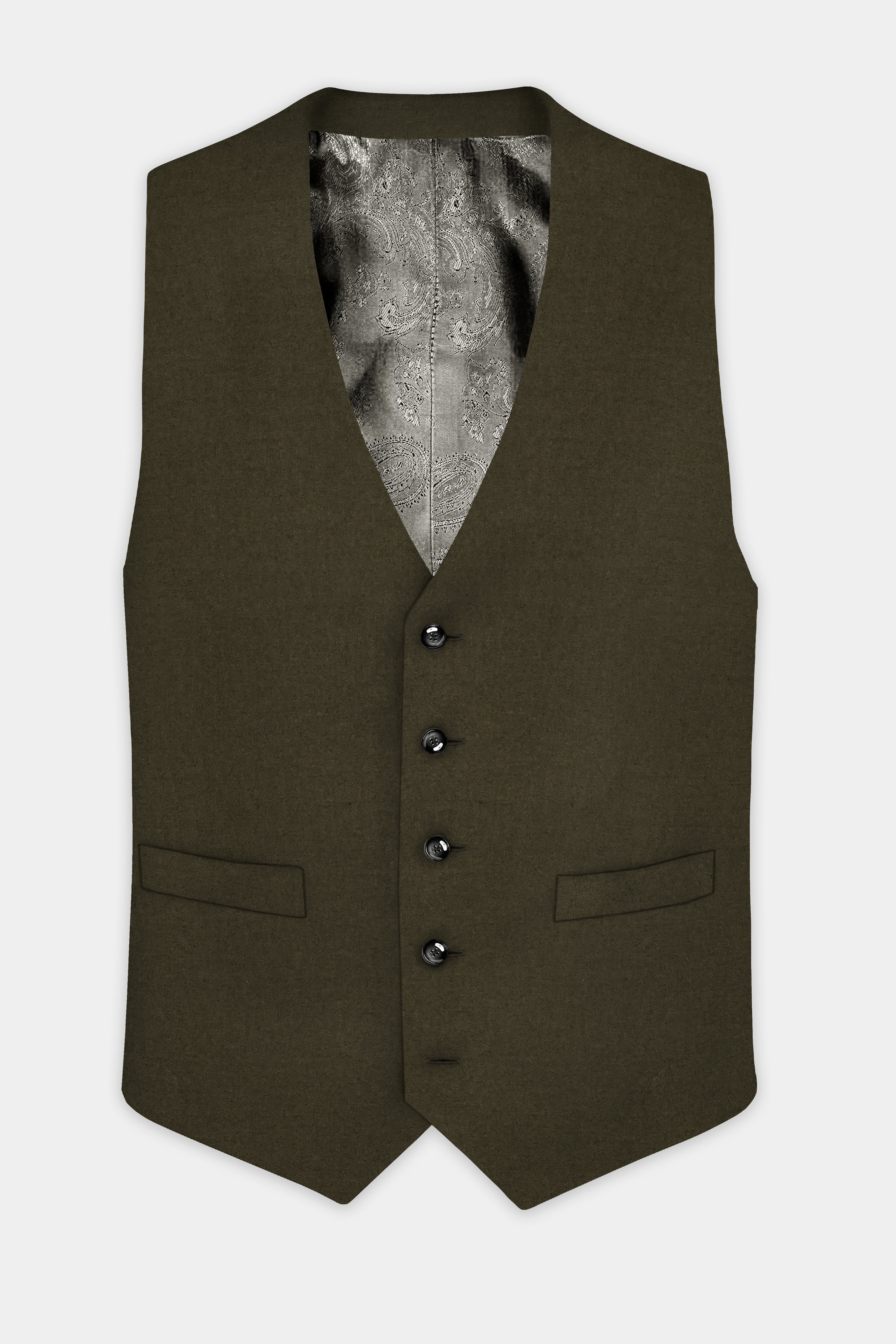 Bistre Green Solid Cotton Waistcoat