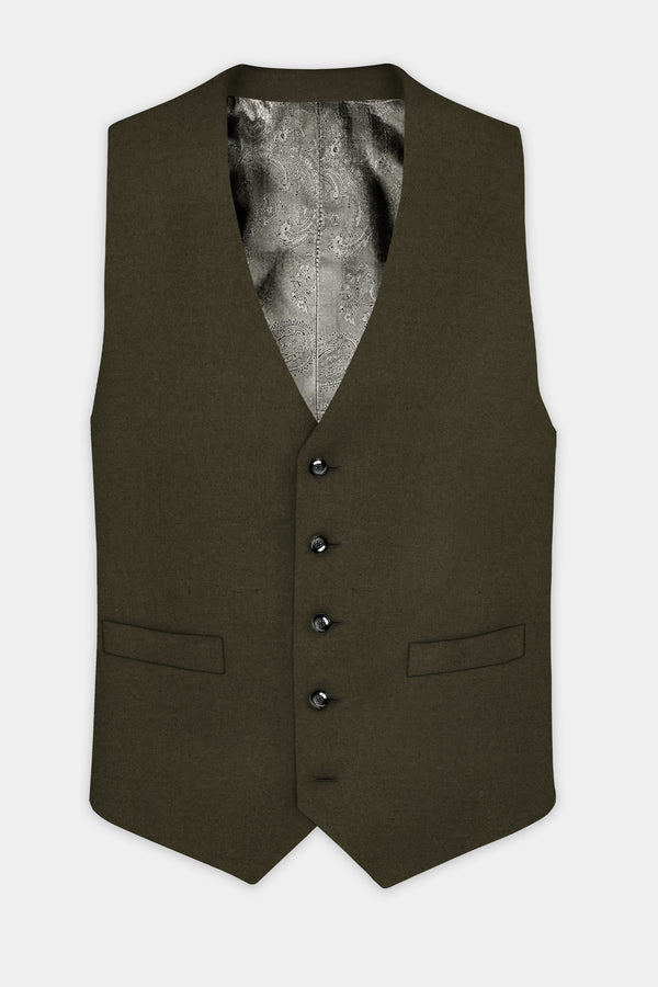 Bistre Green Solid Cotton Waistcoat