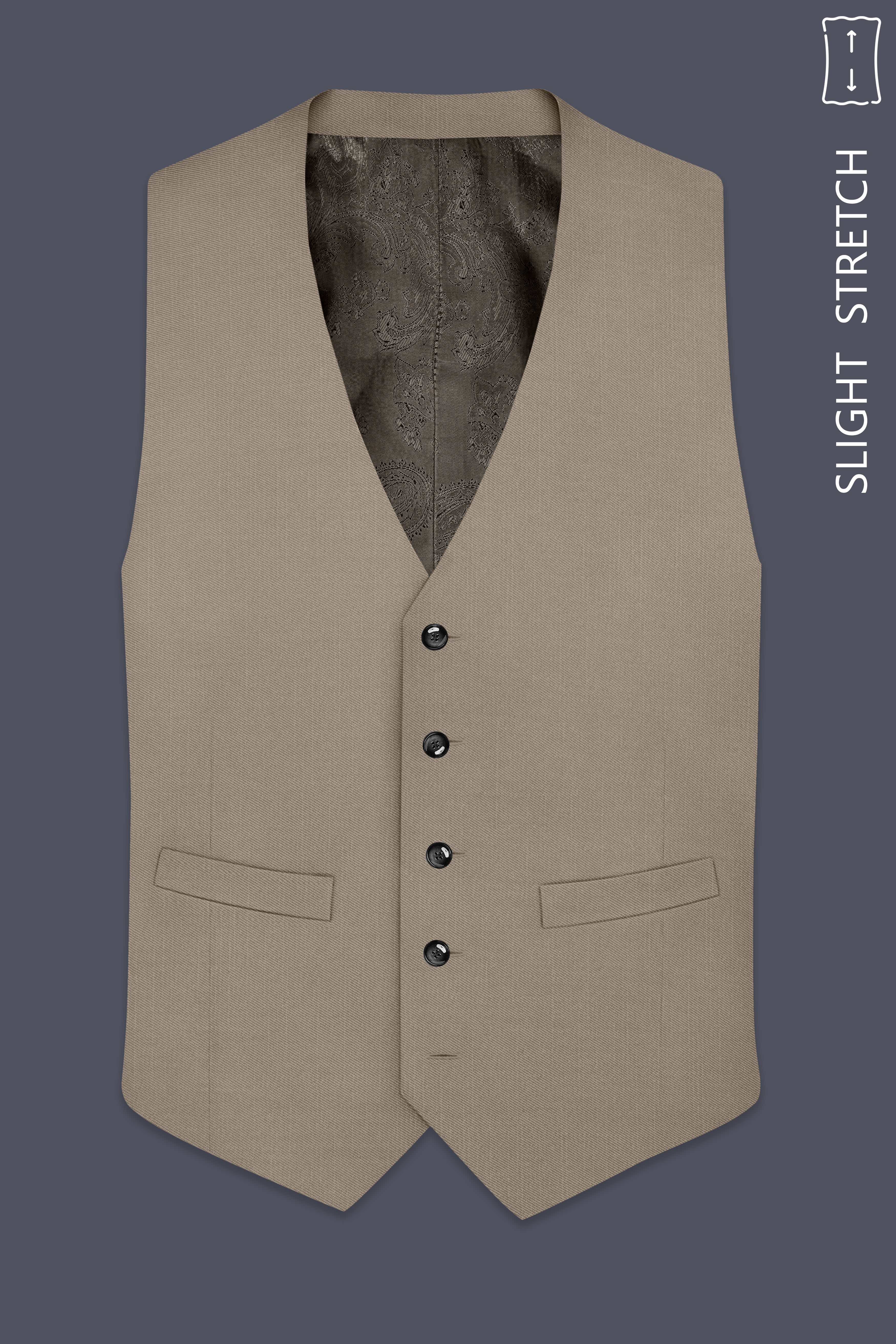 Umber-Stonewall Brown Wool Rich Slight Stretch Waistcoat